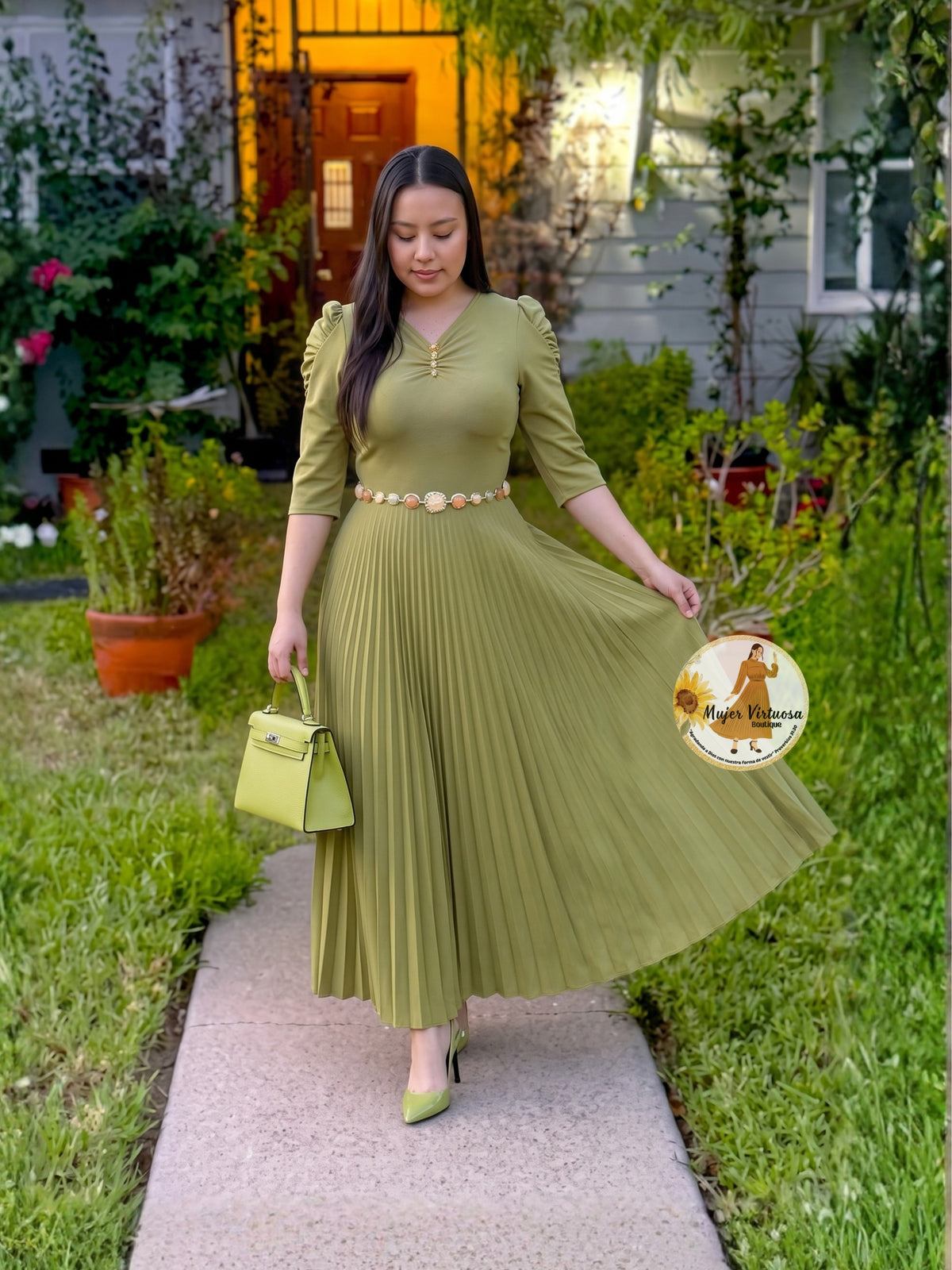 Sasha Olive Brooch Dress