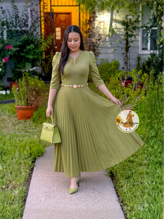 Sasha Olive Brooch Dress