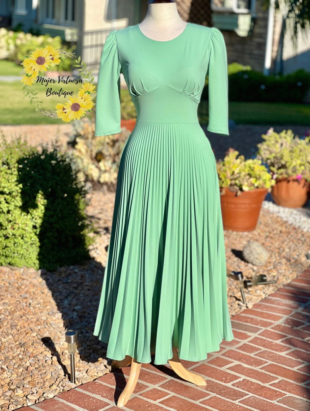 Cristel Pistacho Green Pleated Dress