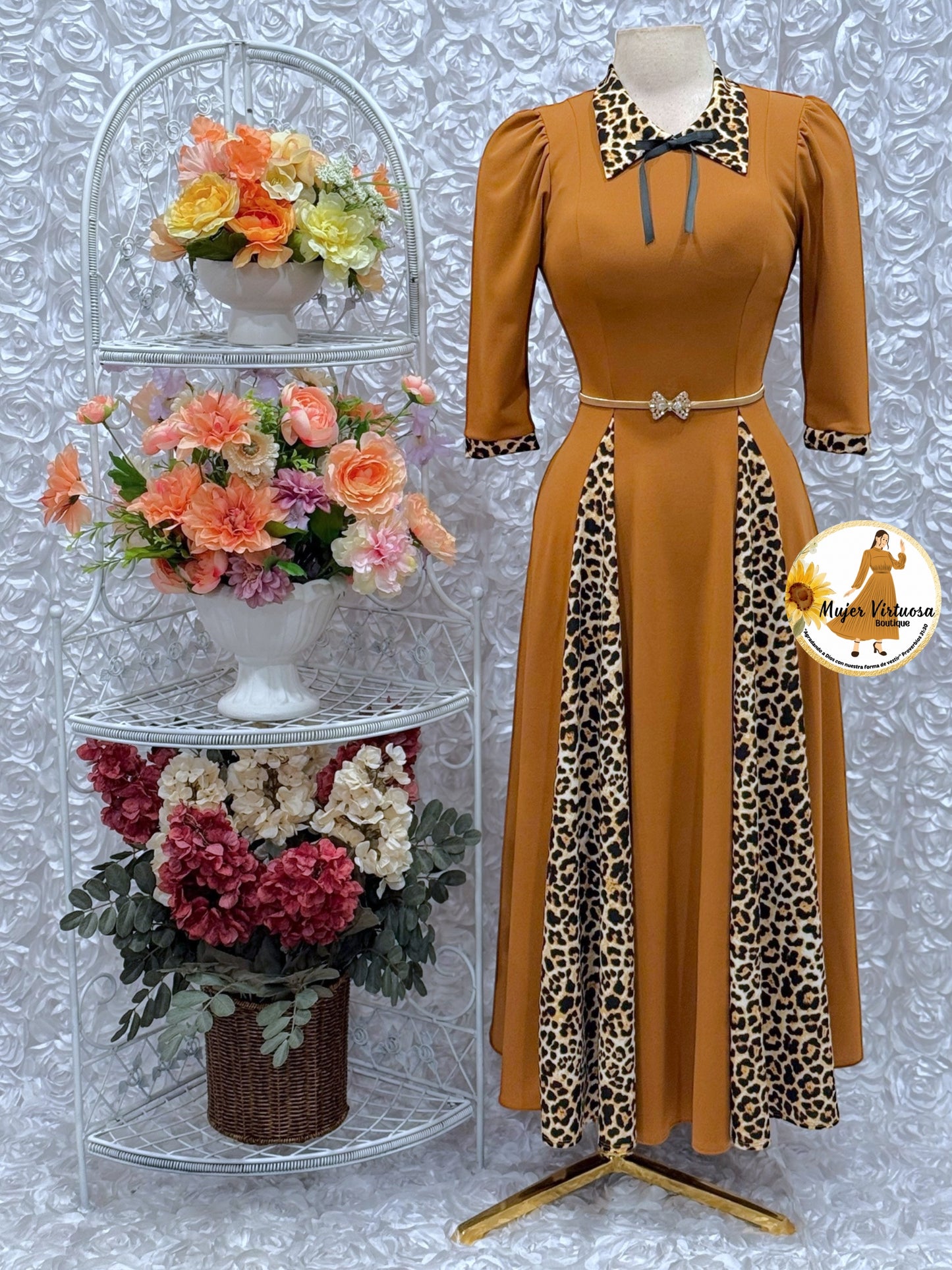 Victoria Camel Animal Print Dress