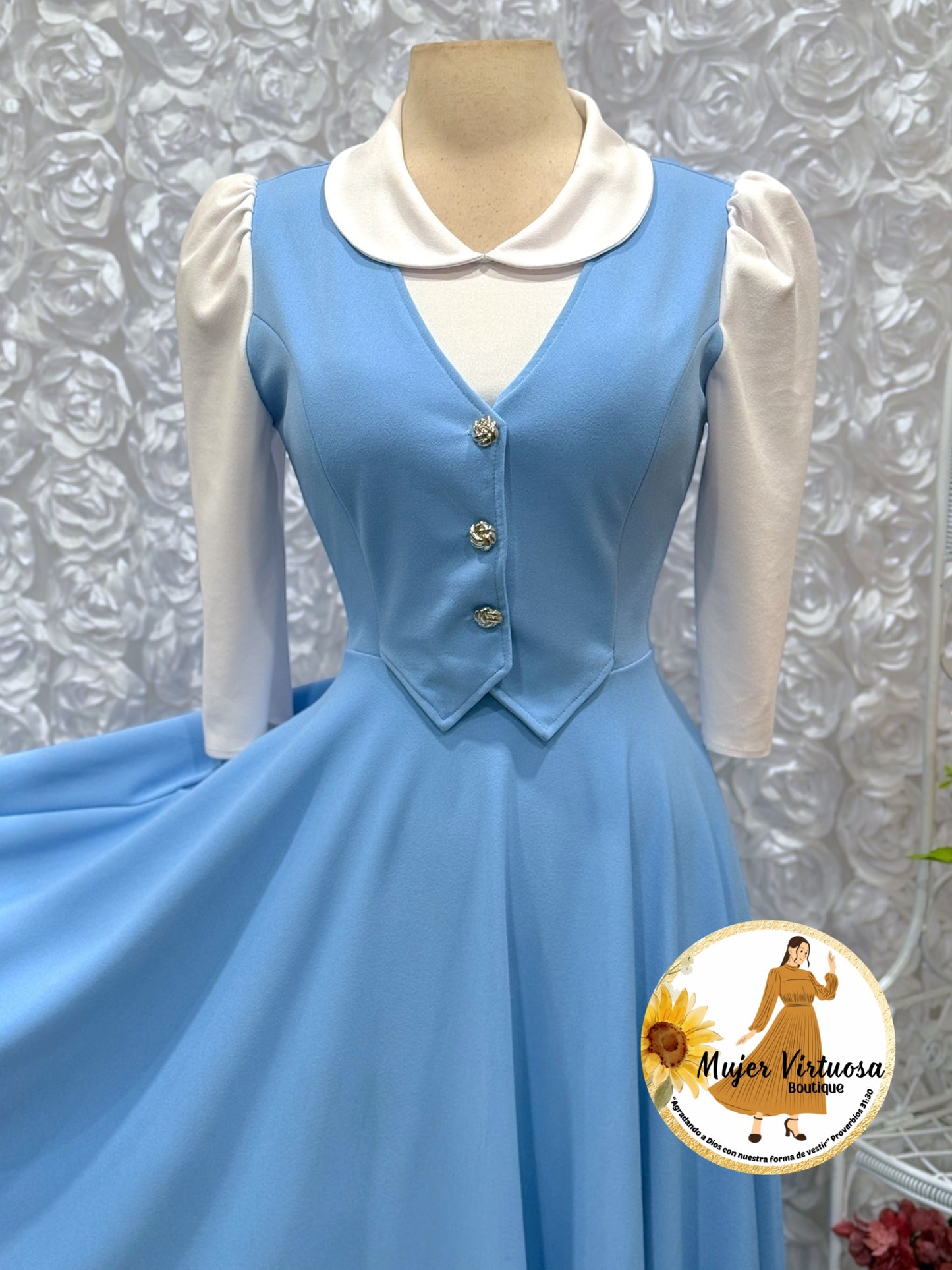 Sky Blue & White 2 in 1 Dress