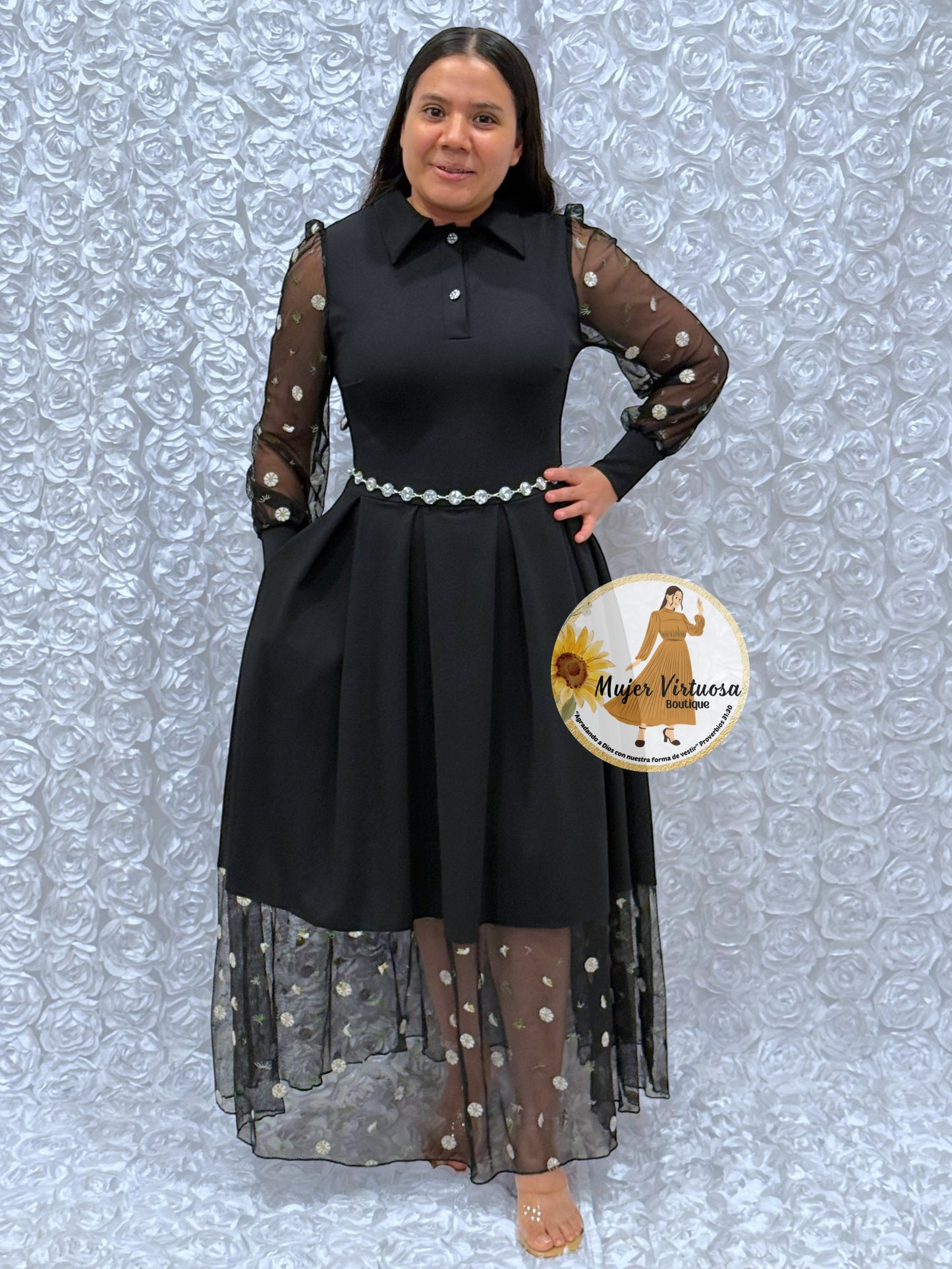Belinda Black Pleated Dress