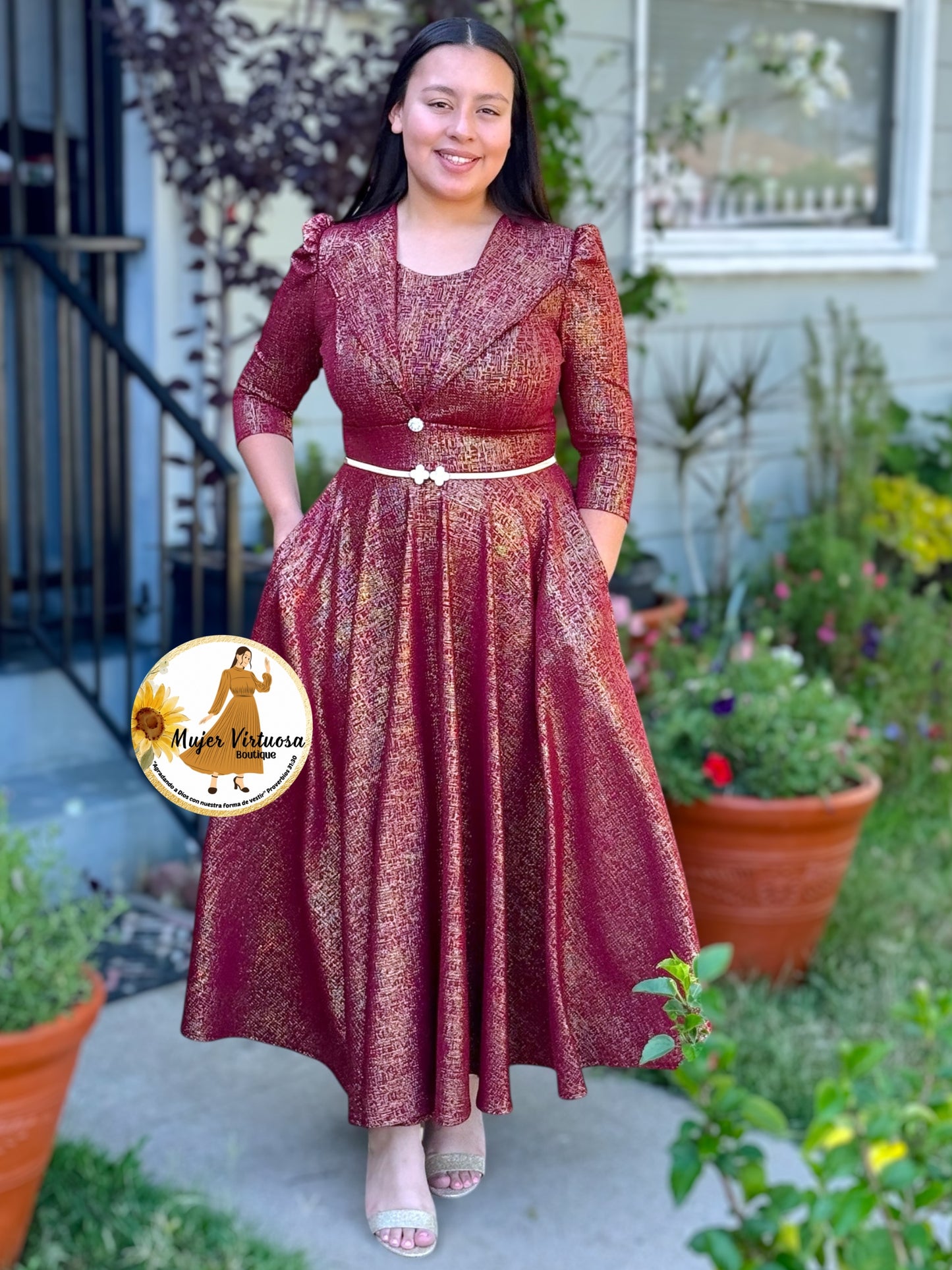 Astrid Burgundy & Gold Blazer Dress