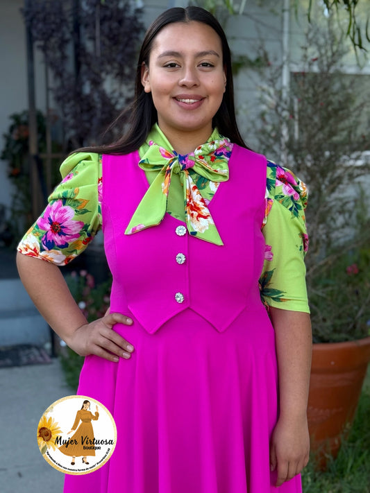 Lime Floral Bow Tie Top