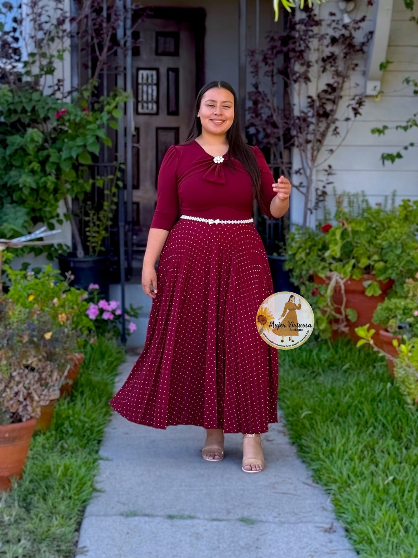 Berenice Wine Polka Dot Dress