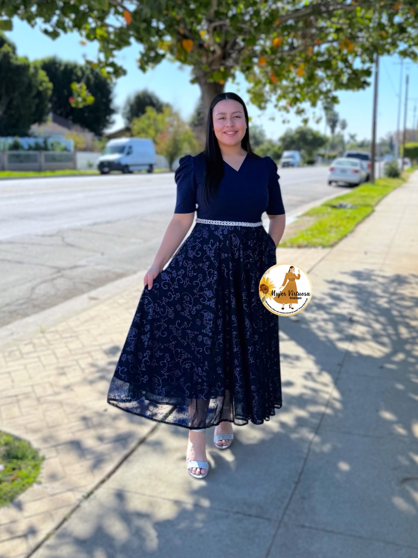 Susan Navy Blue Mesh Dress