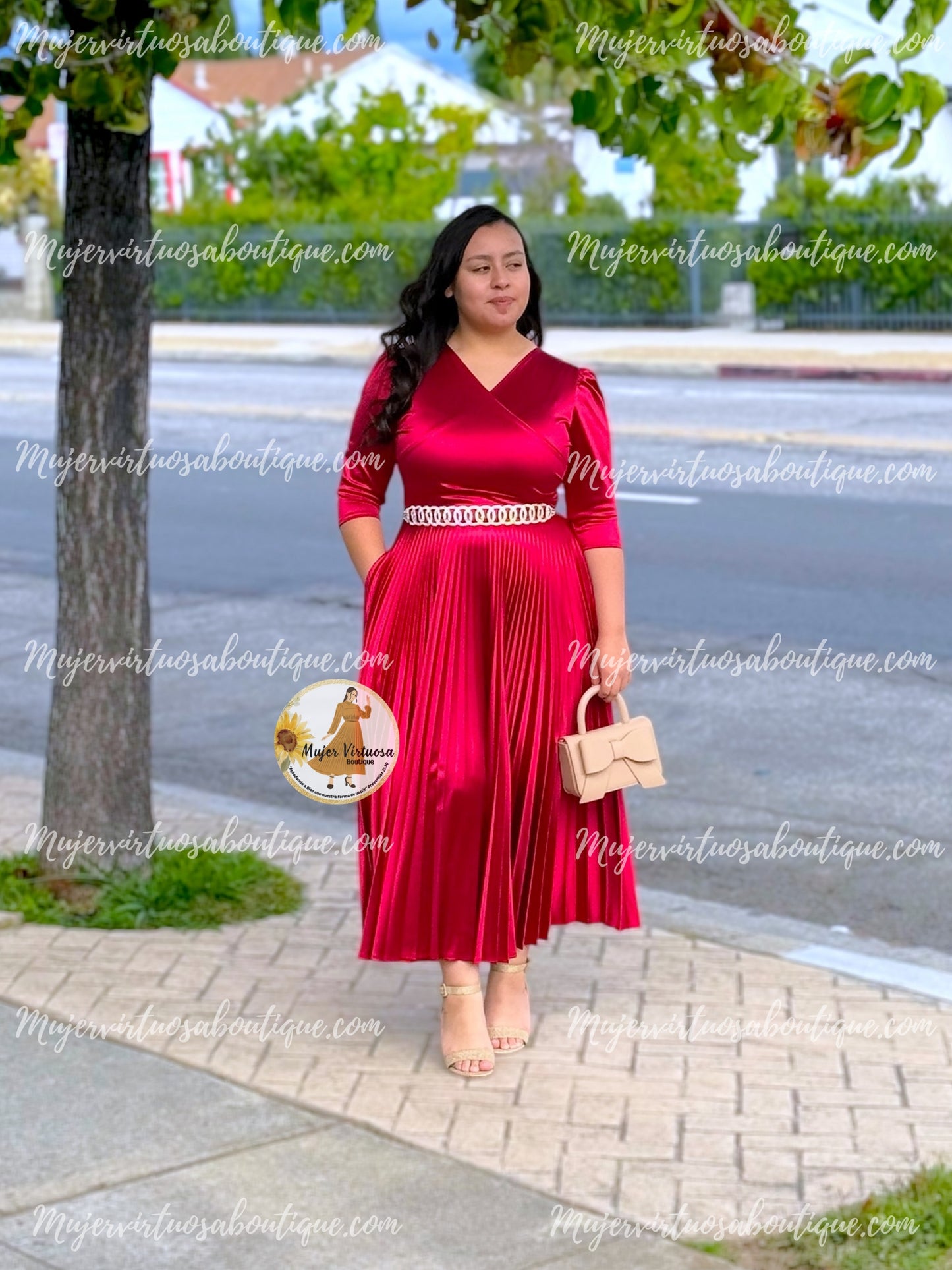 Celine Cherry Red Satin Dress