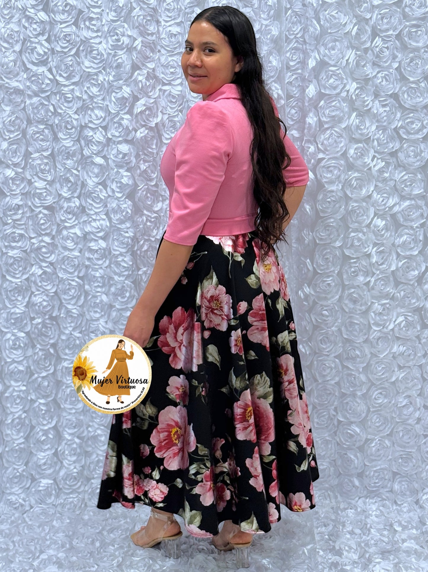 Pink/Black Foil Floral Dress