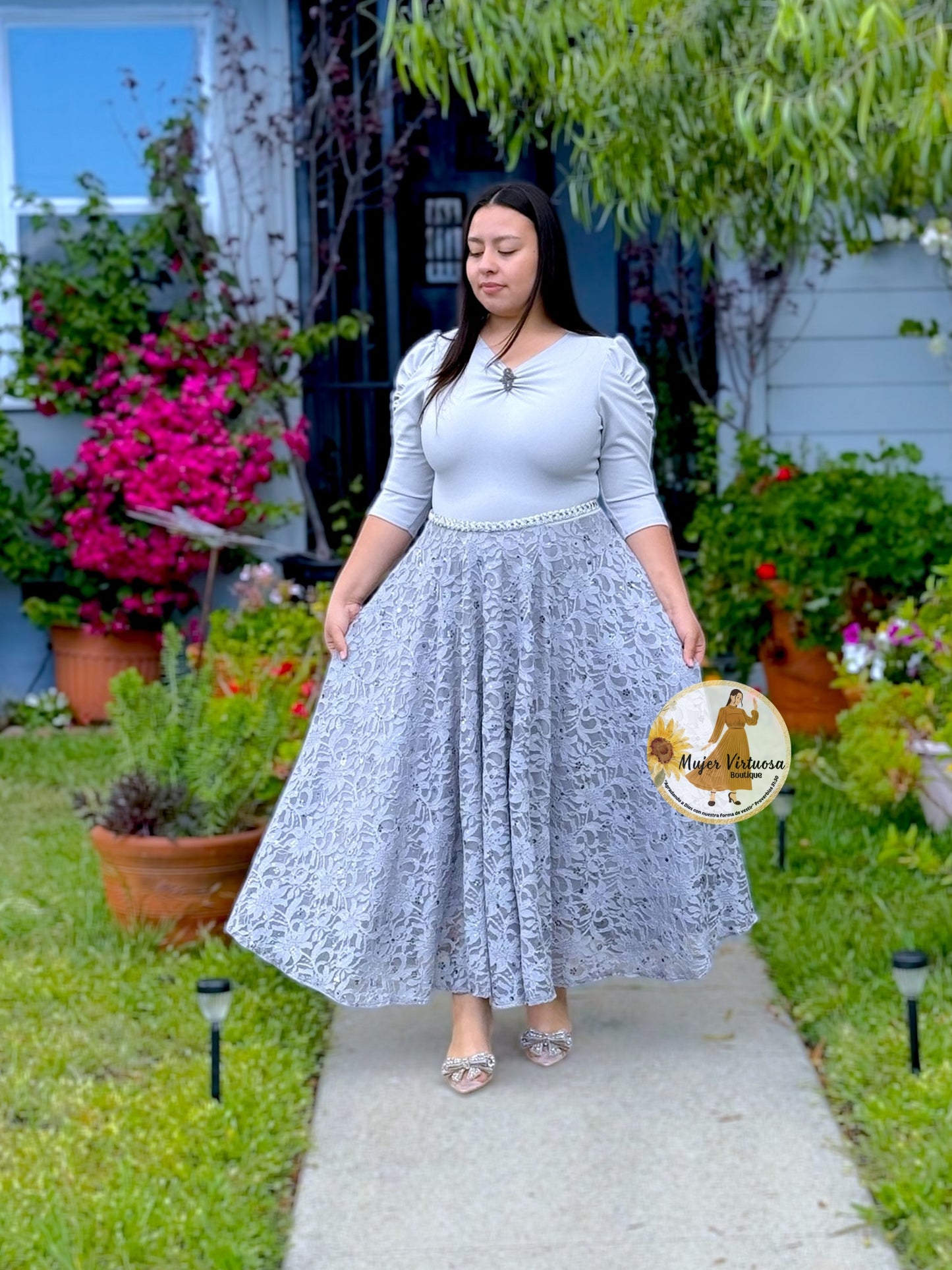 Lisa Grey Lace Dress