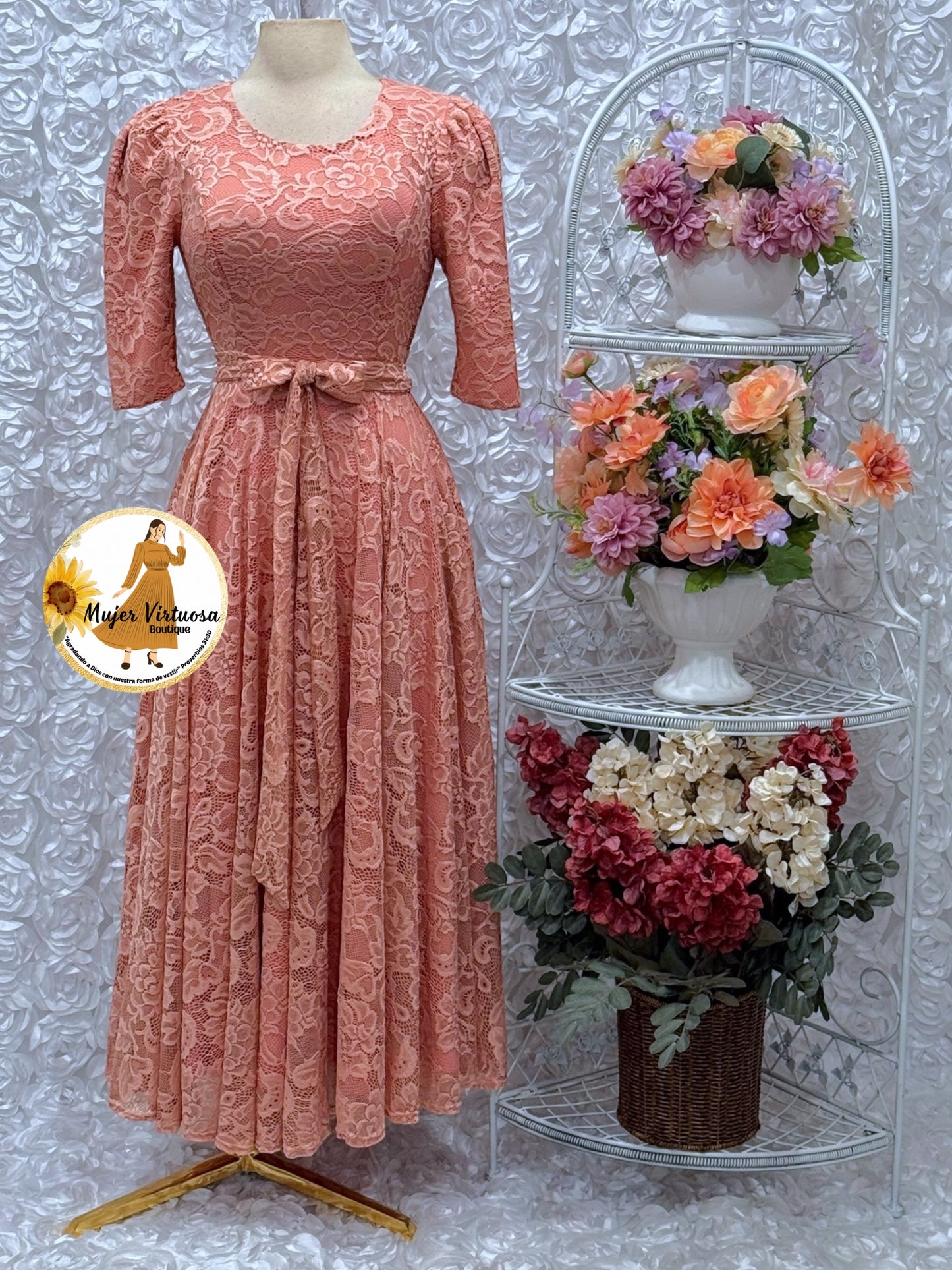 Camila Peach Lace Dress