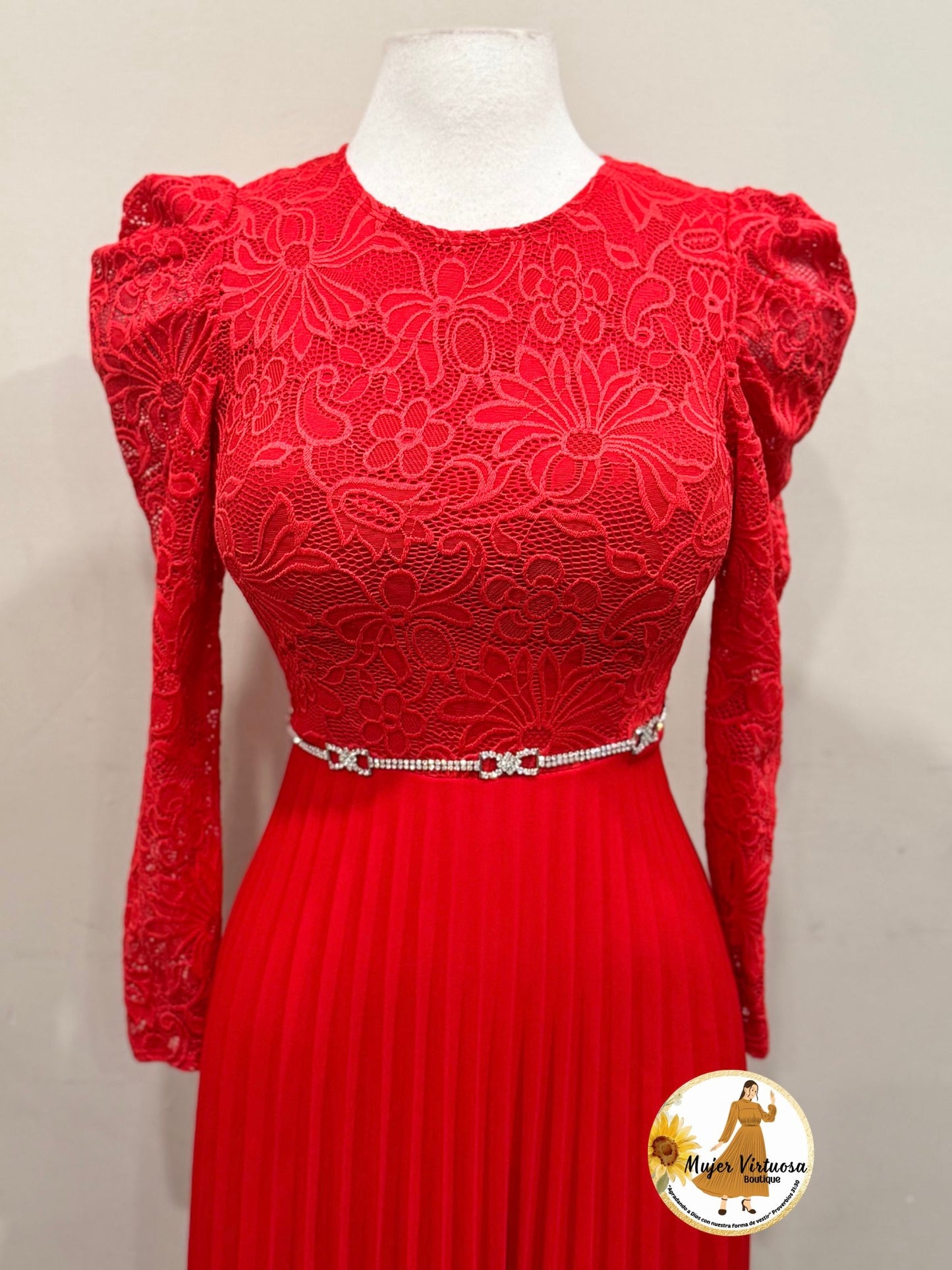 Red Midi Lace Dress