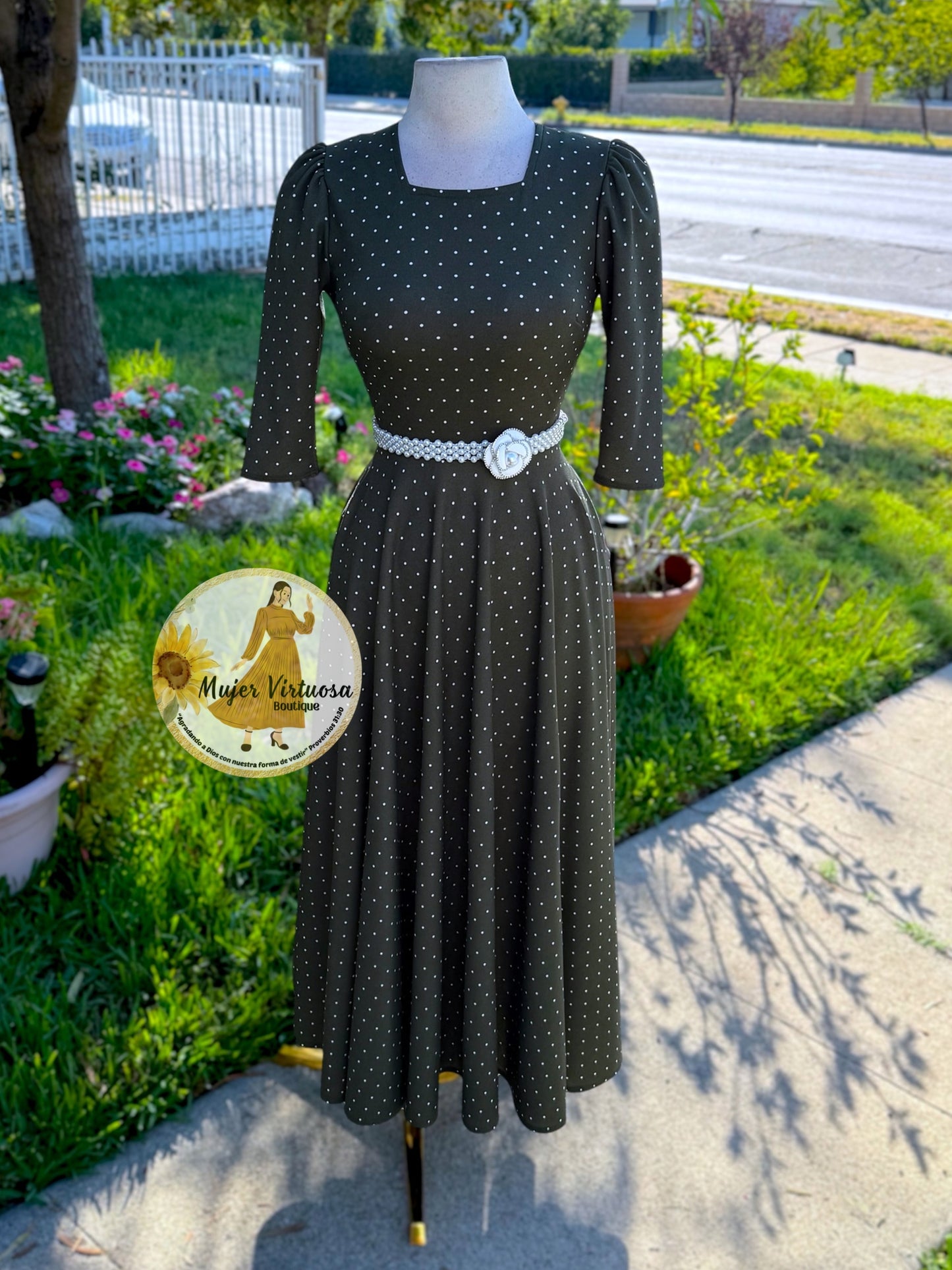 Eunice Olive Polka Dot Dress
