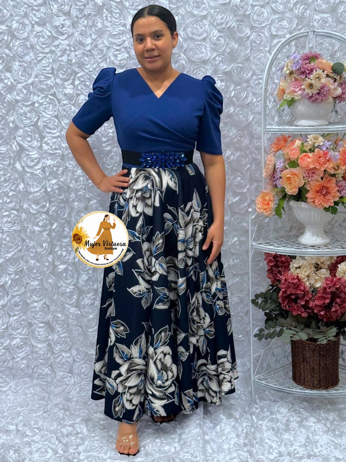 Susan Royal & Navy Roses Dress