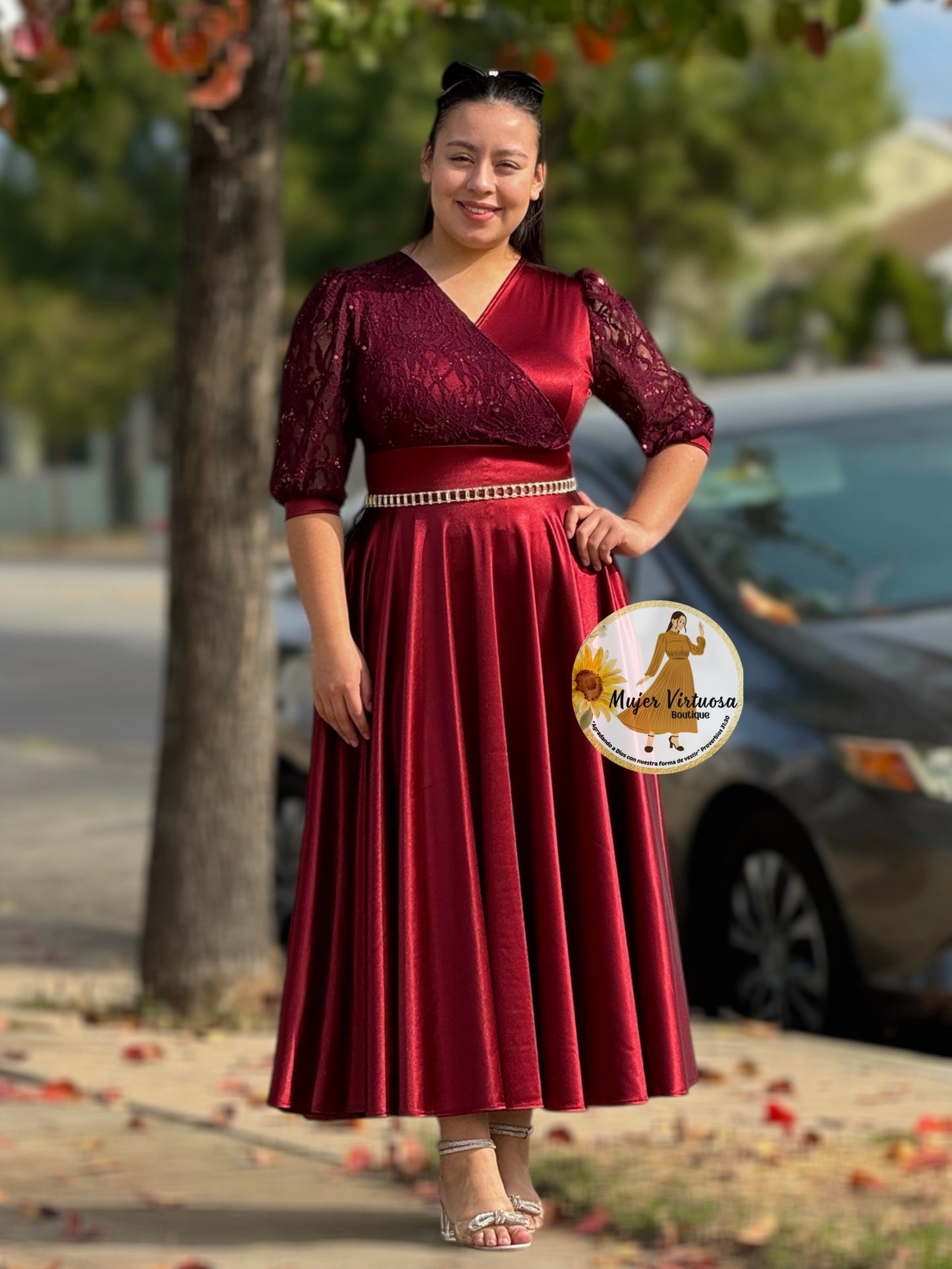 Charlotte Burgundy Satin Dress