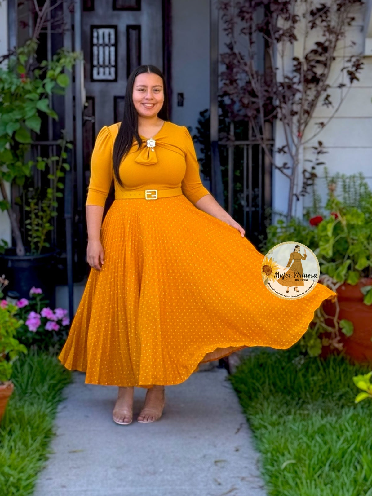 Berenice Mustard Polka Dot Dress