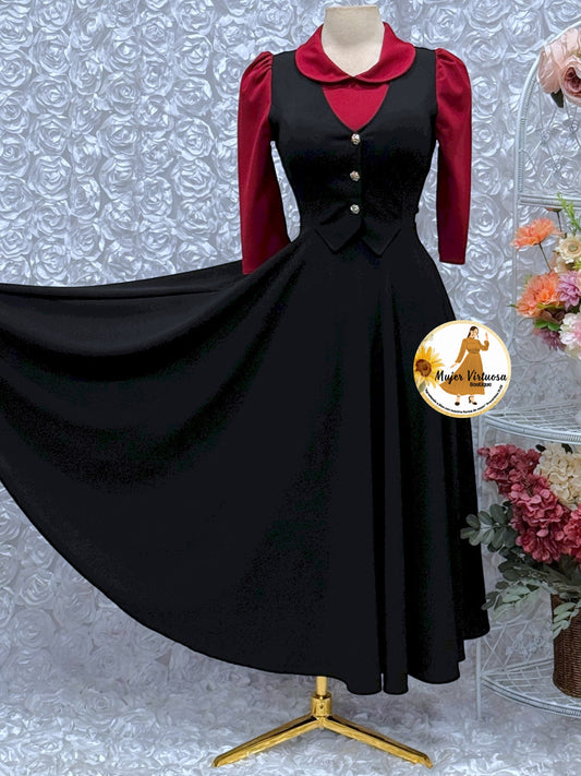 Burgundy & Black 2 in 1 Dress