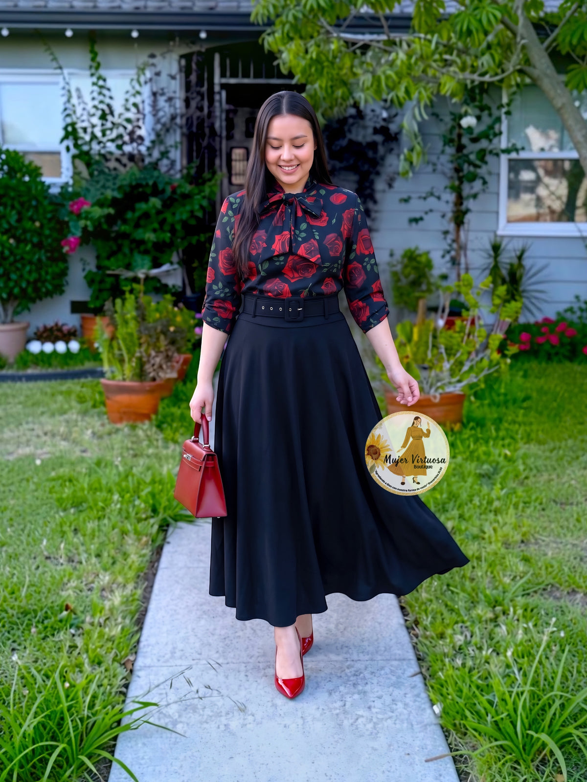 Marina Black Belted Skirt