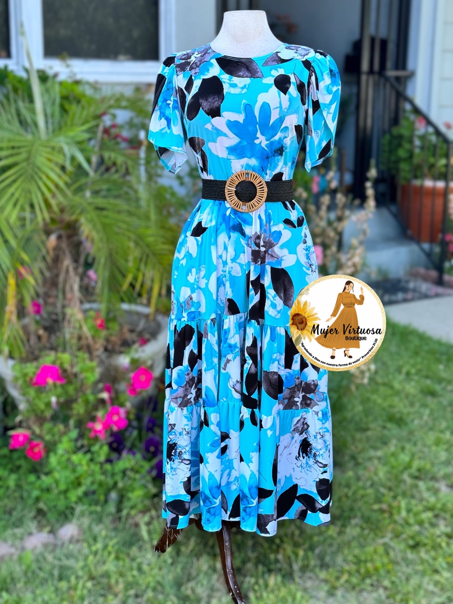 Abigail Blue Three Tier Dress