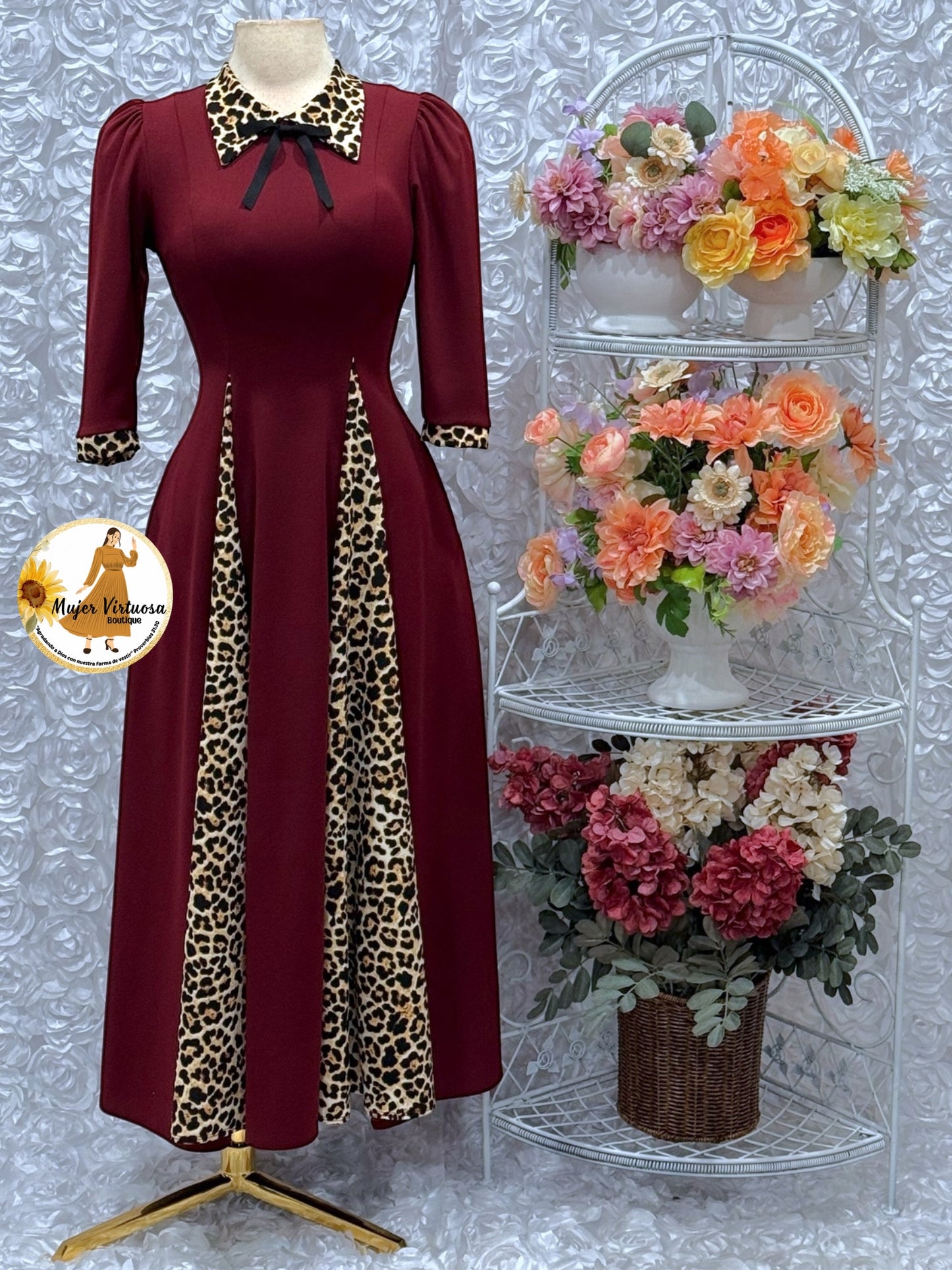 Victoria Burgundy Animal Print Dress