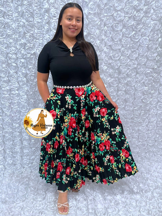 Sandy Black w/Red Roses Dress