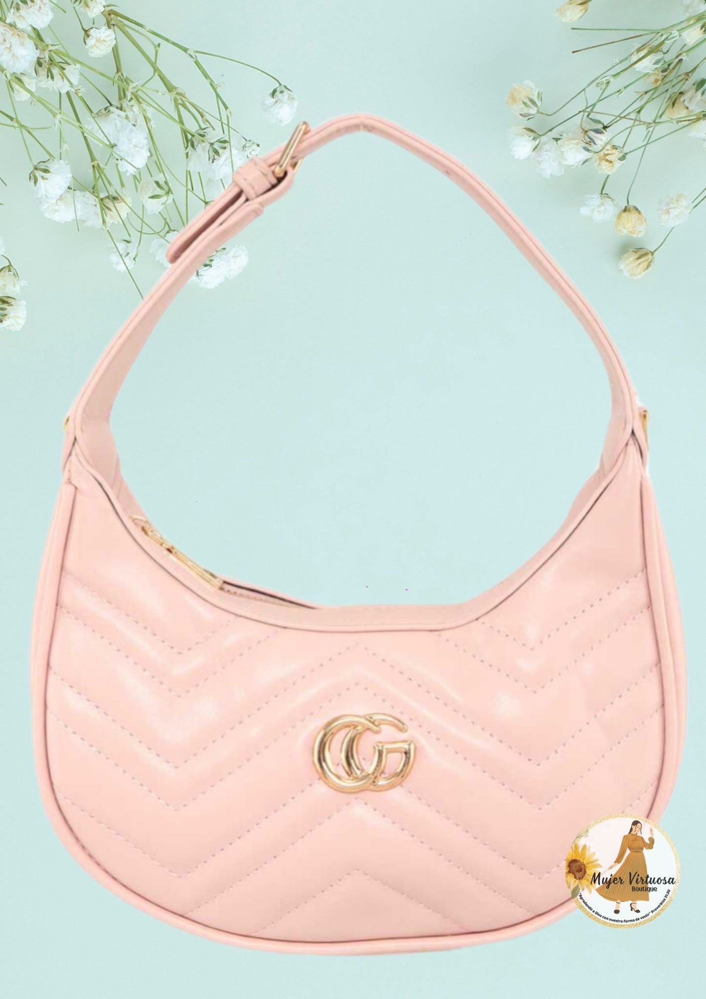 Pink CG Leather Shoulder Bag