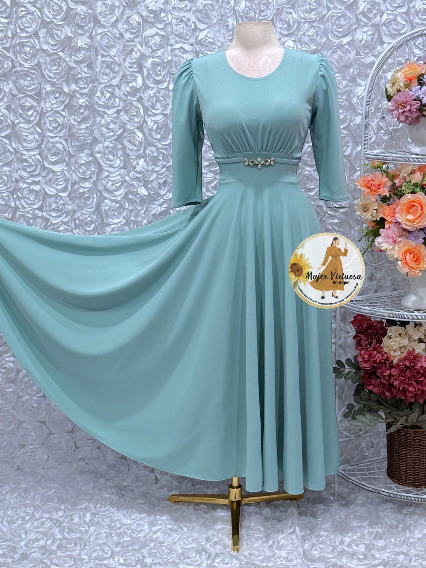 Wendy Sage Green Belted Dress