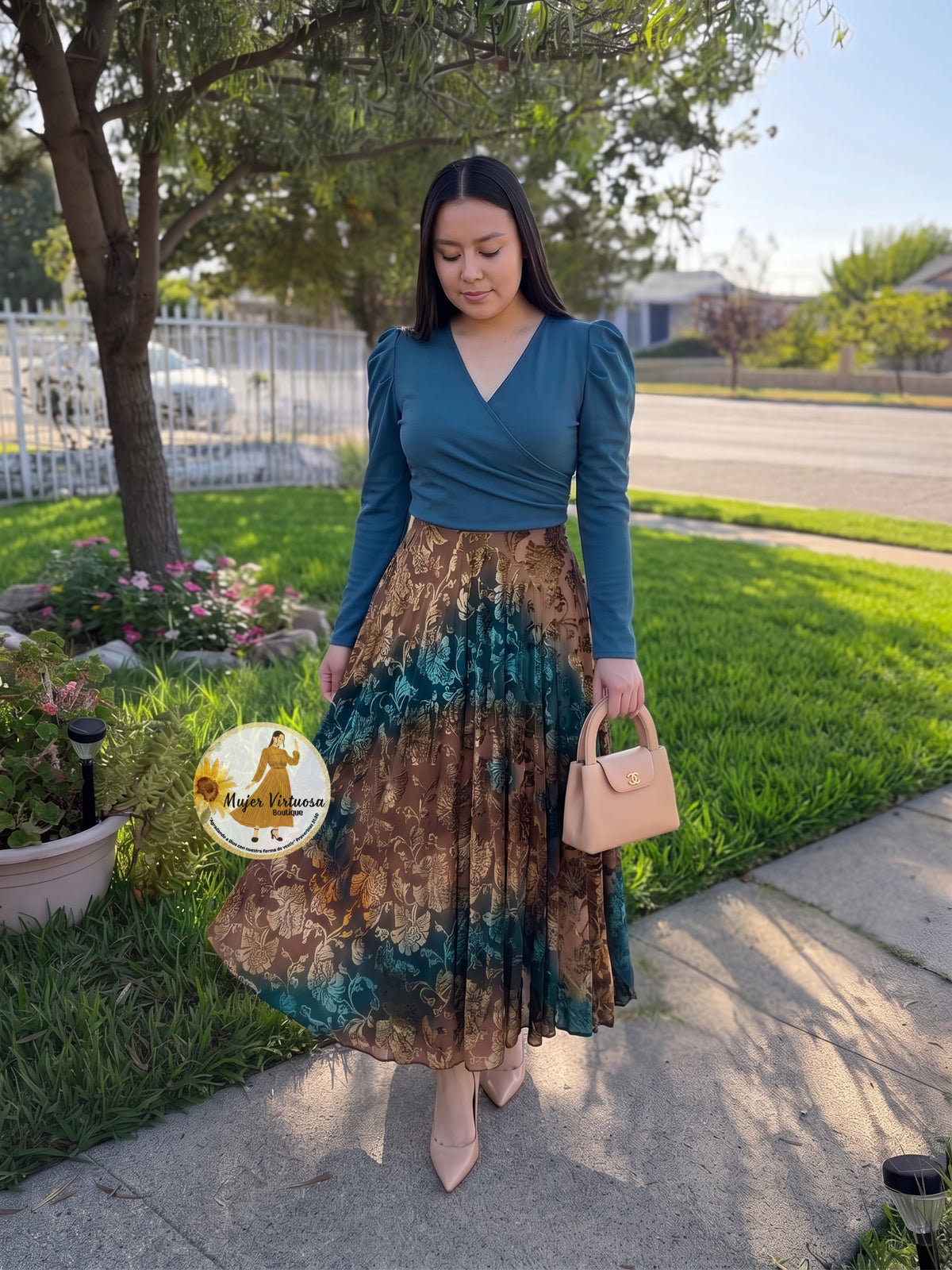 Larissa Teal & Velvet Floral Dress