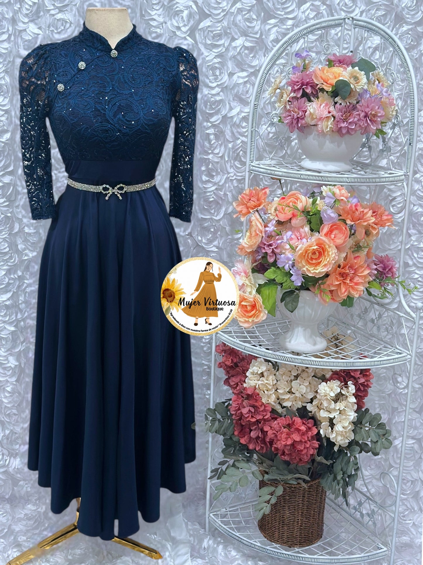 Ivana Navy Blue Lace Dress