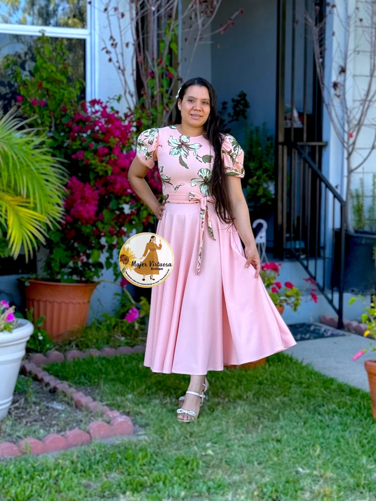 Vicky Peach Floral Midi Dress