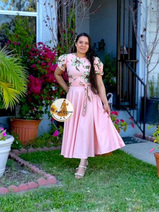 Vicky Peach Floral Midi Dress