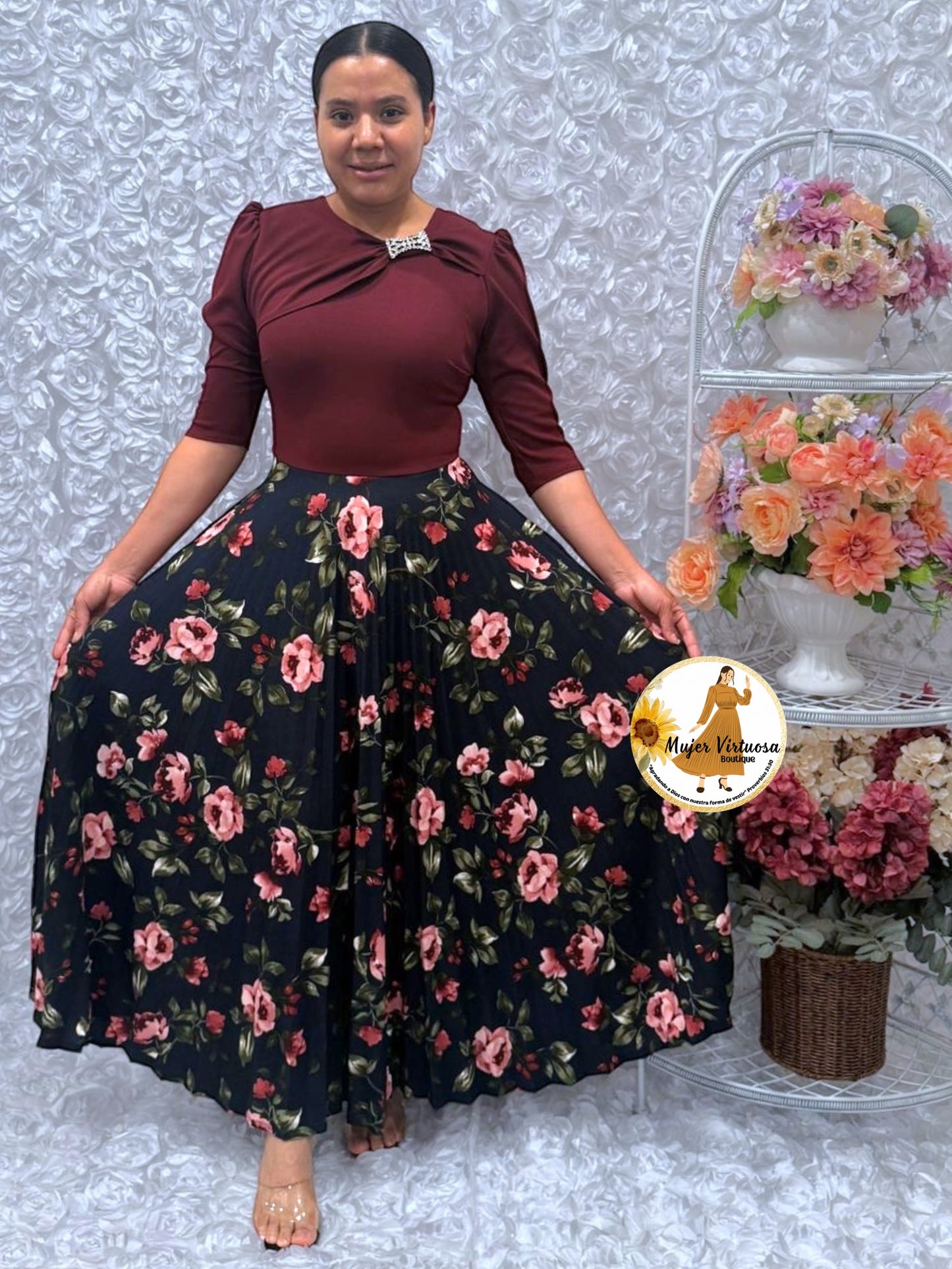 Rosalie Wine & Navy Floral Dress