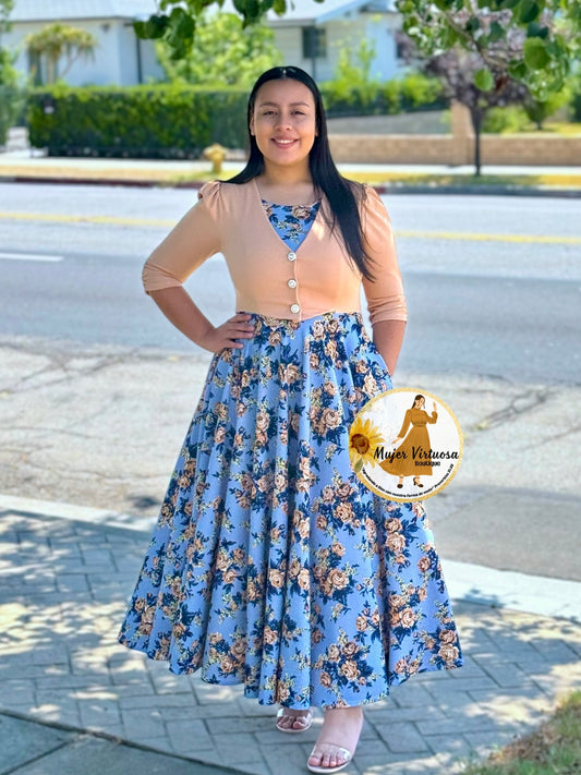 Betsy Beige/Blue Floral Dress