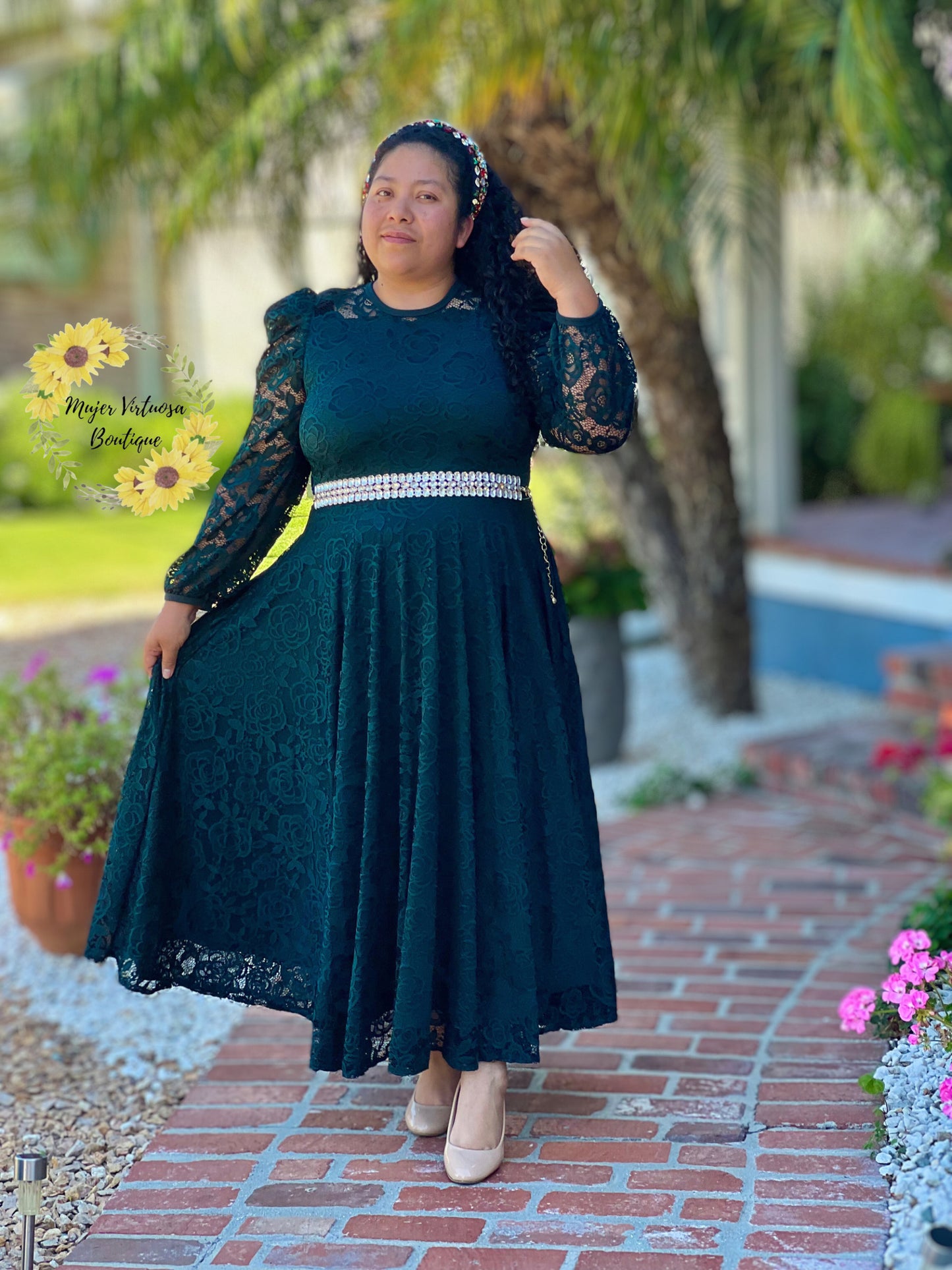 Ophelia Emerald Lace Dress