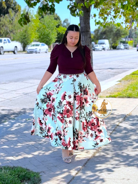 Lisa Burgundy & Sage Dress