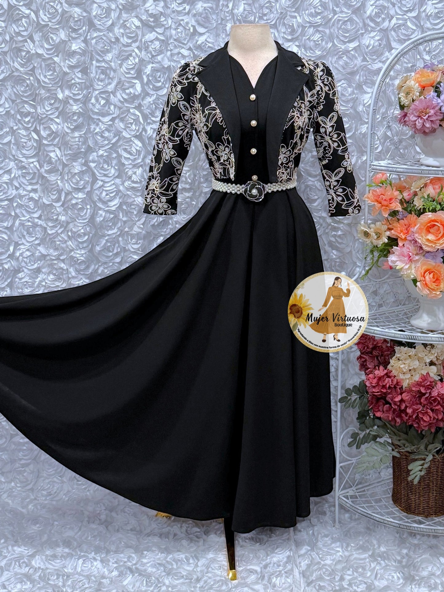 Linda Black Embroidered Dress