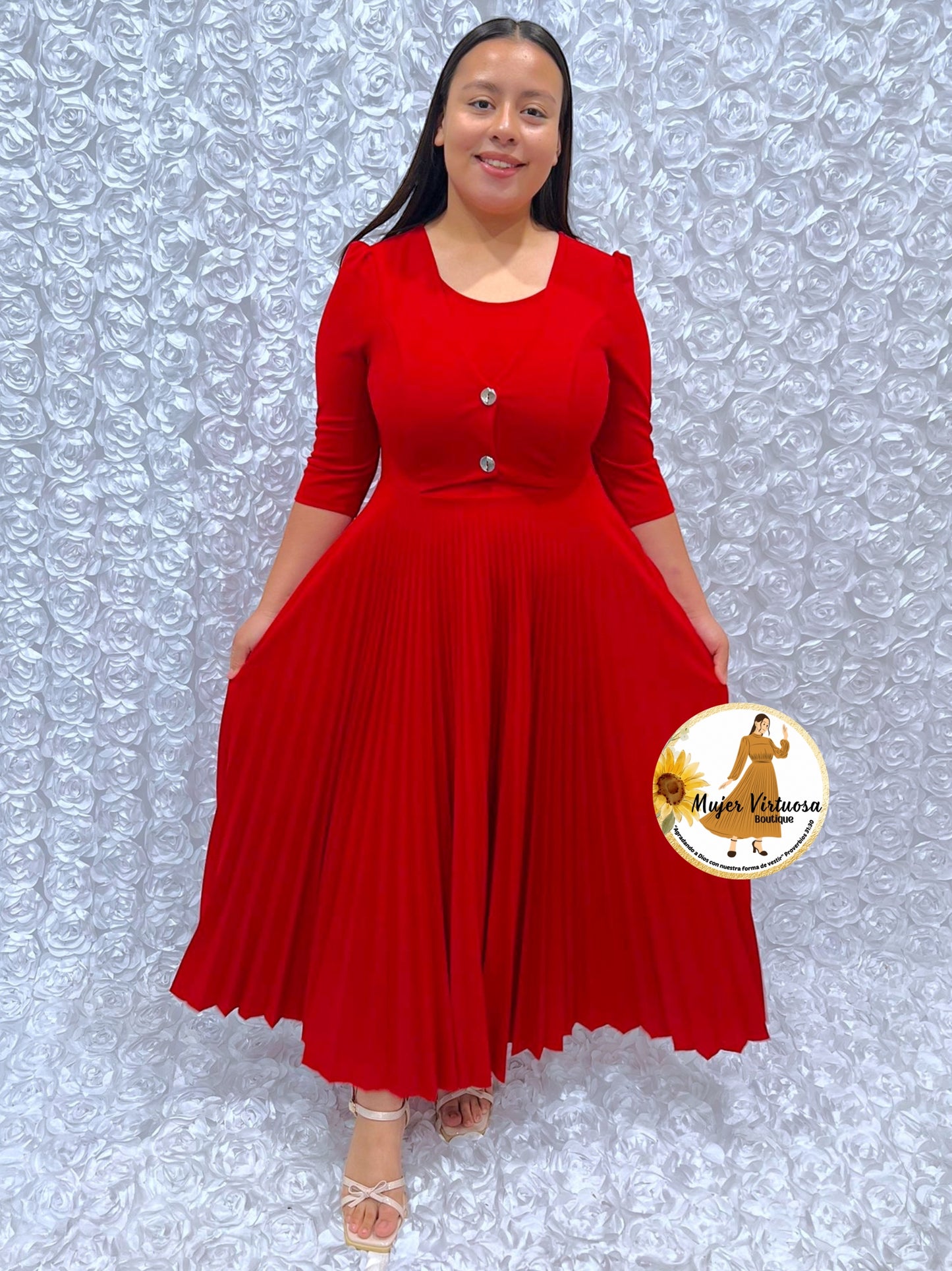 Milena Red Pleated Dress