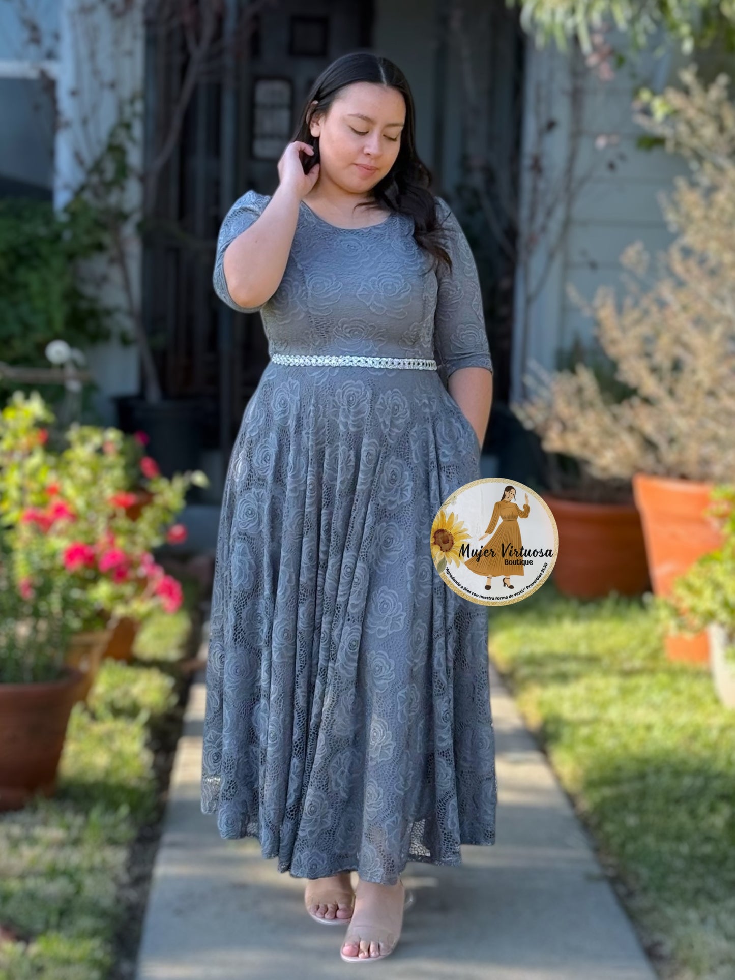 Camila Grey Lace Dress