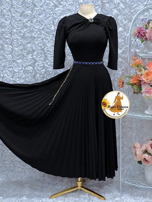 Rosalie Black Pleated Dress