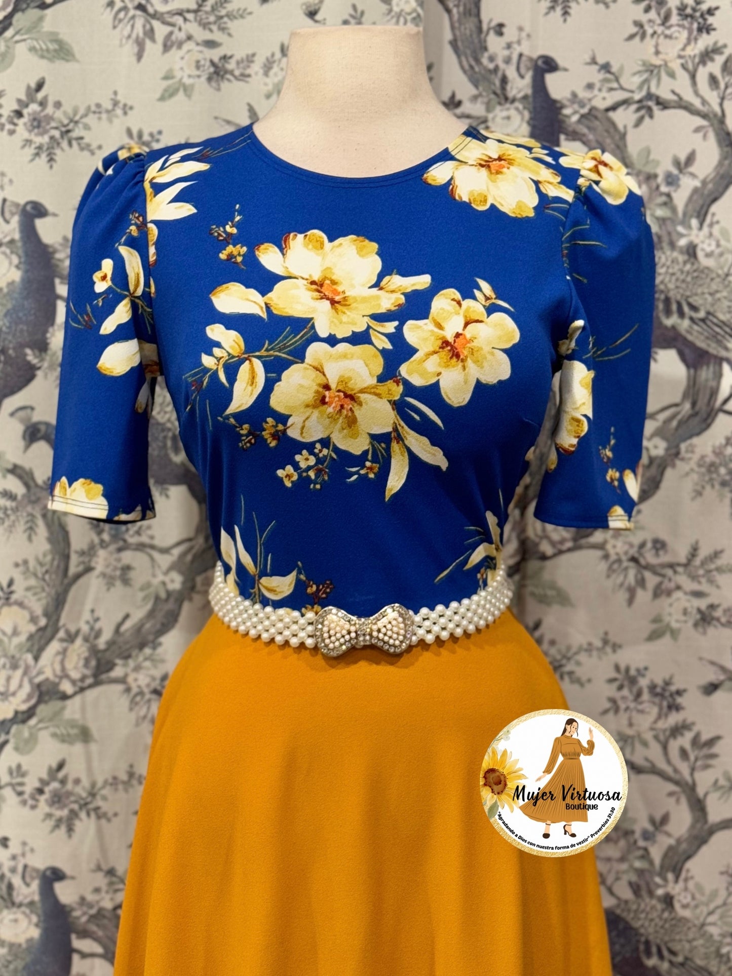 Royal Blue & Mustard Floral Dress