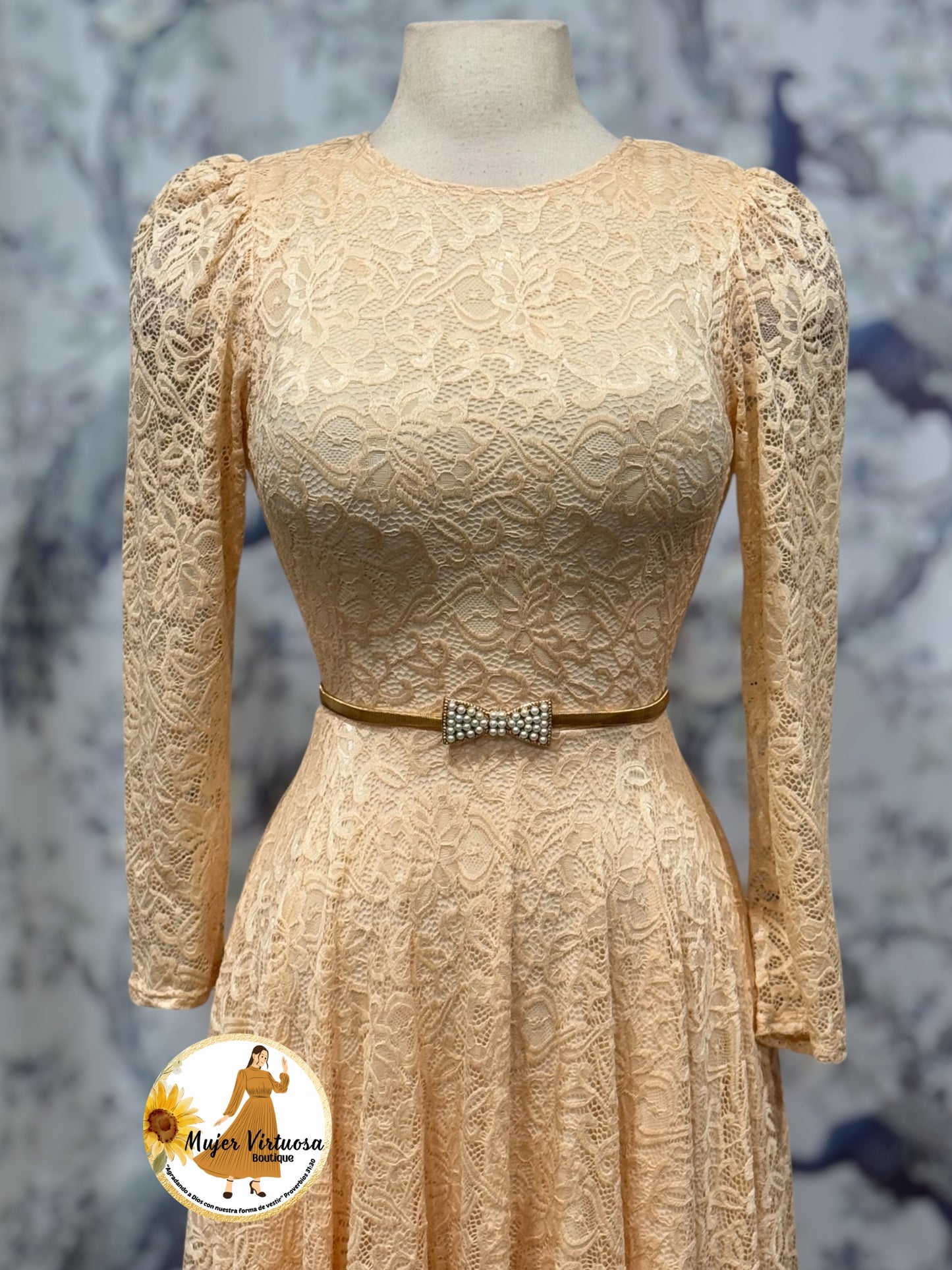 Valerie Peach Lace Dress