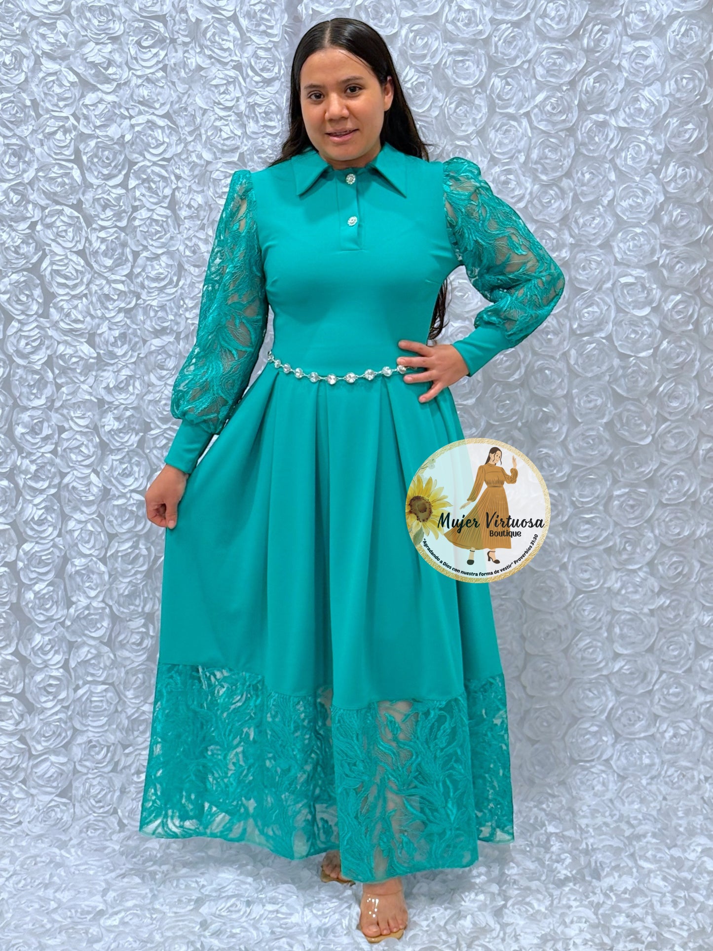 Belinda Turquesa Pleated Dress