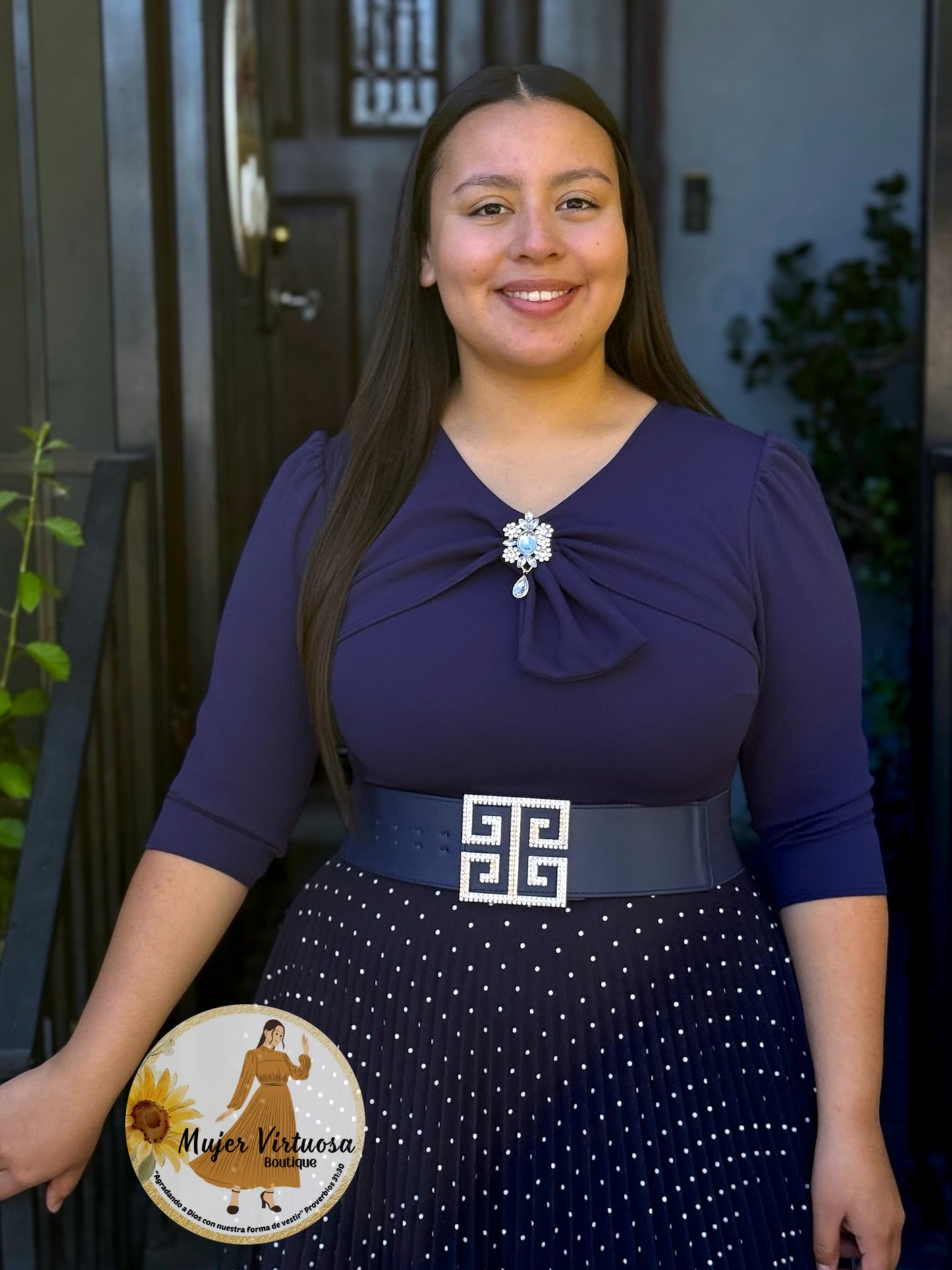 Berenice Navy Polka Dot Dress