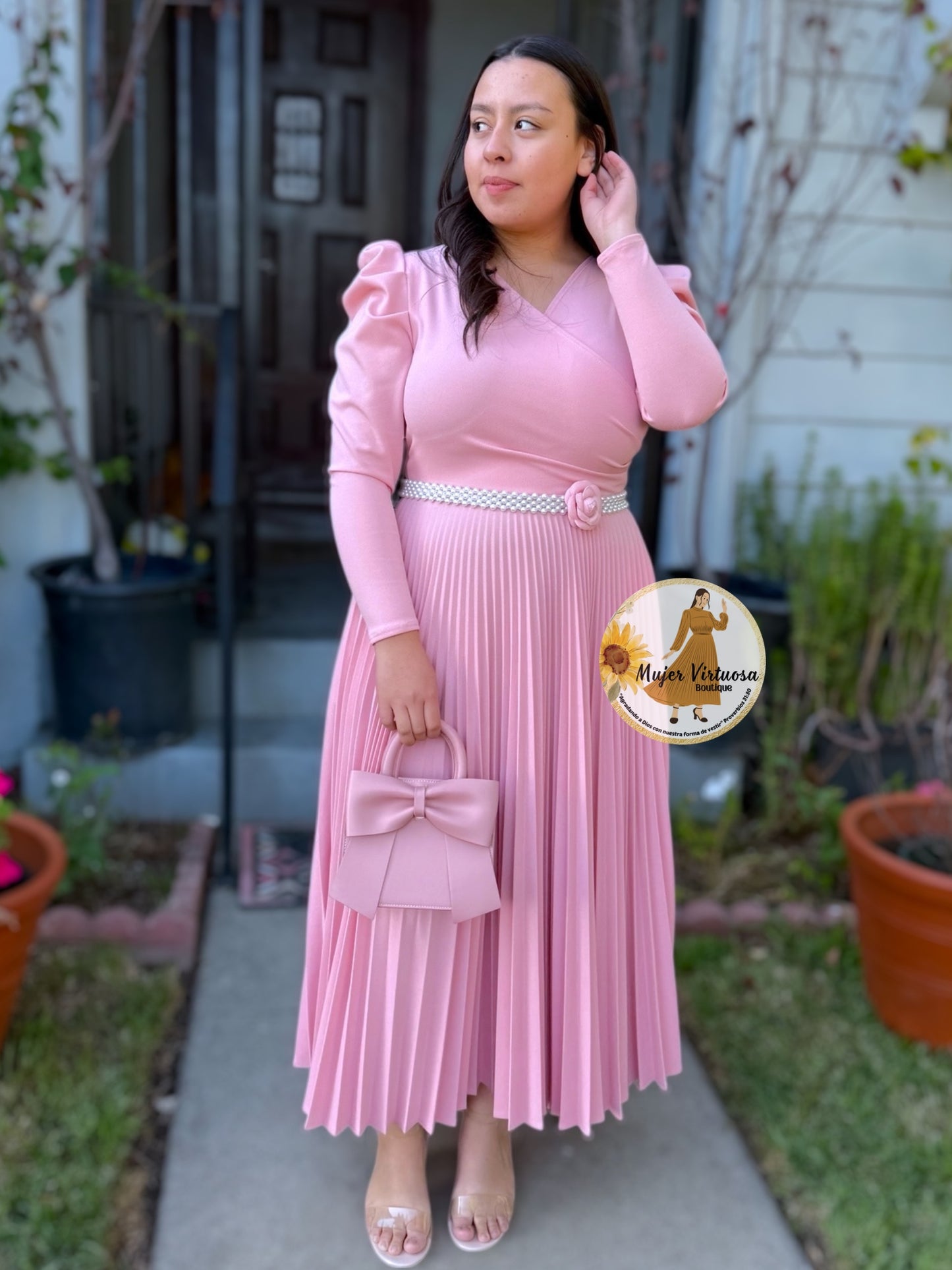 Yvette Pink Pleated Dress