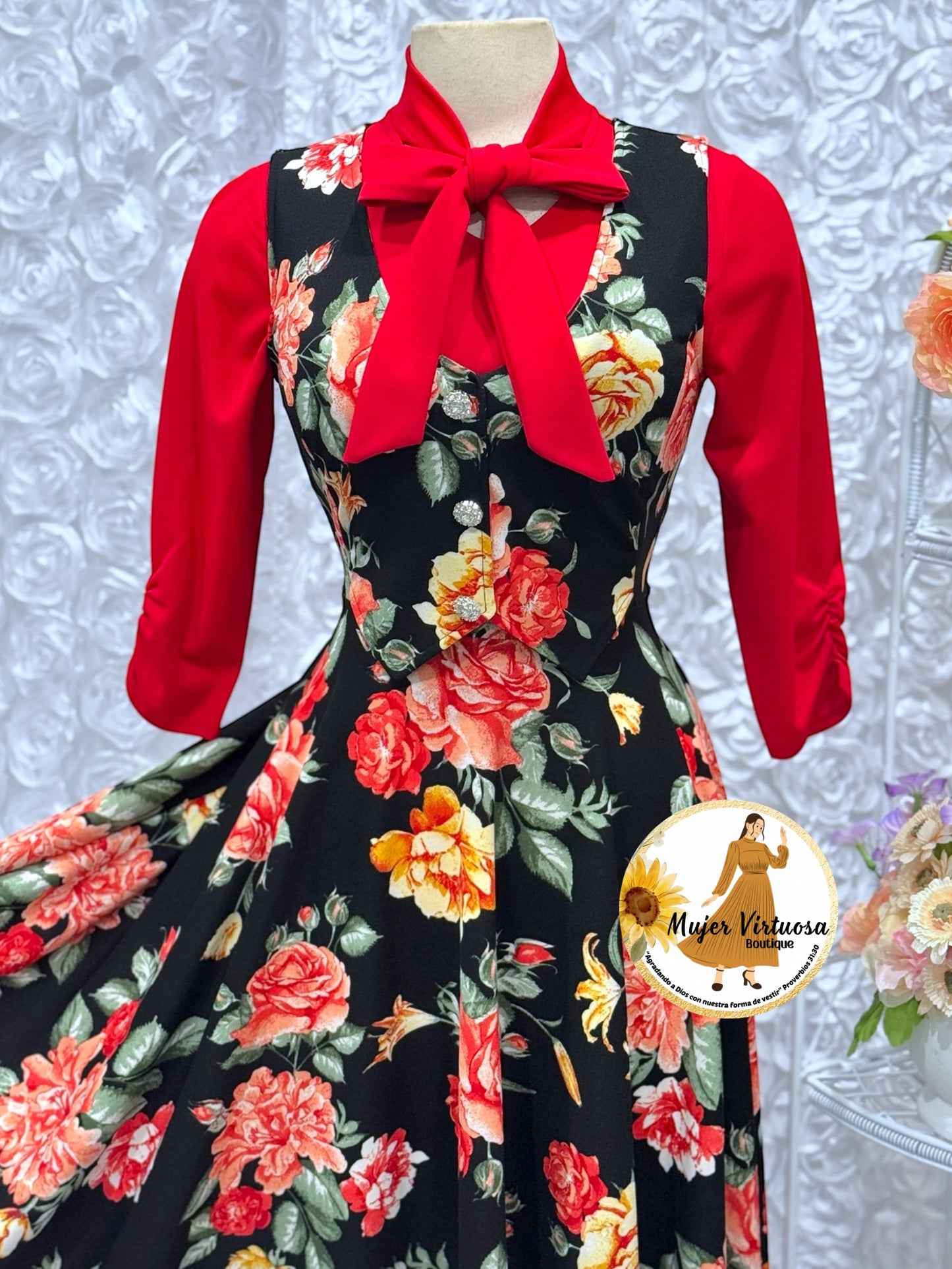 Sara Black Floral Vest Overal