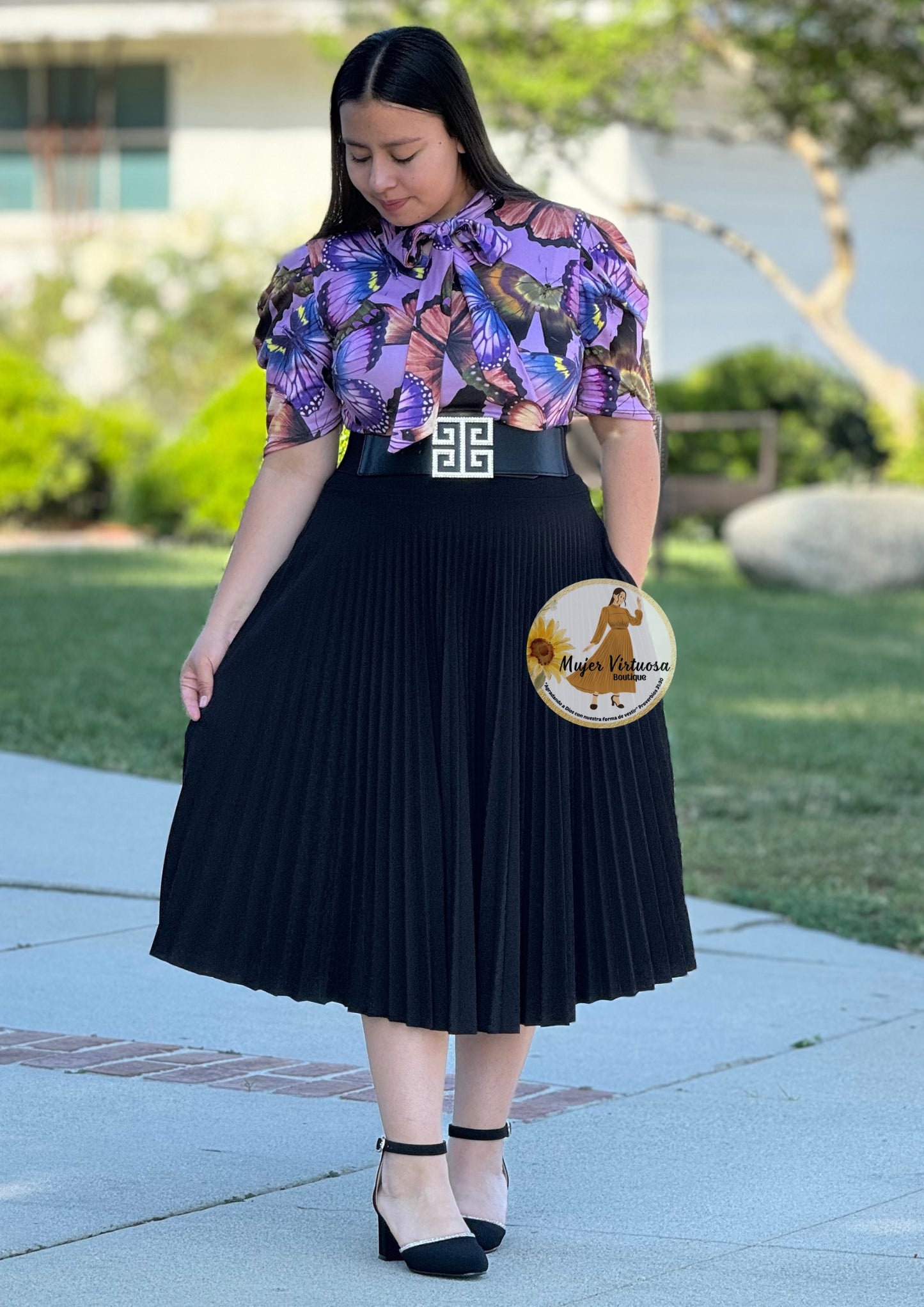 Black Pleated Midi Skirt