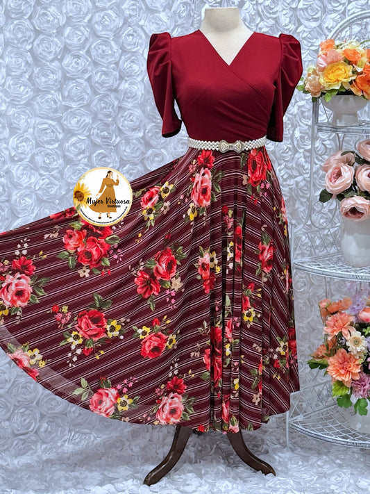 Susan Bungundy Floral Mesh Dress