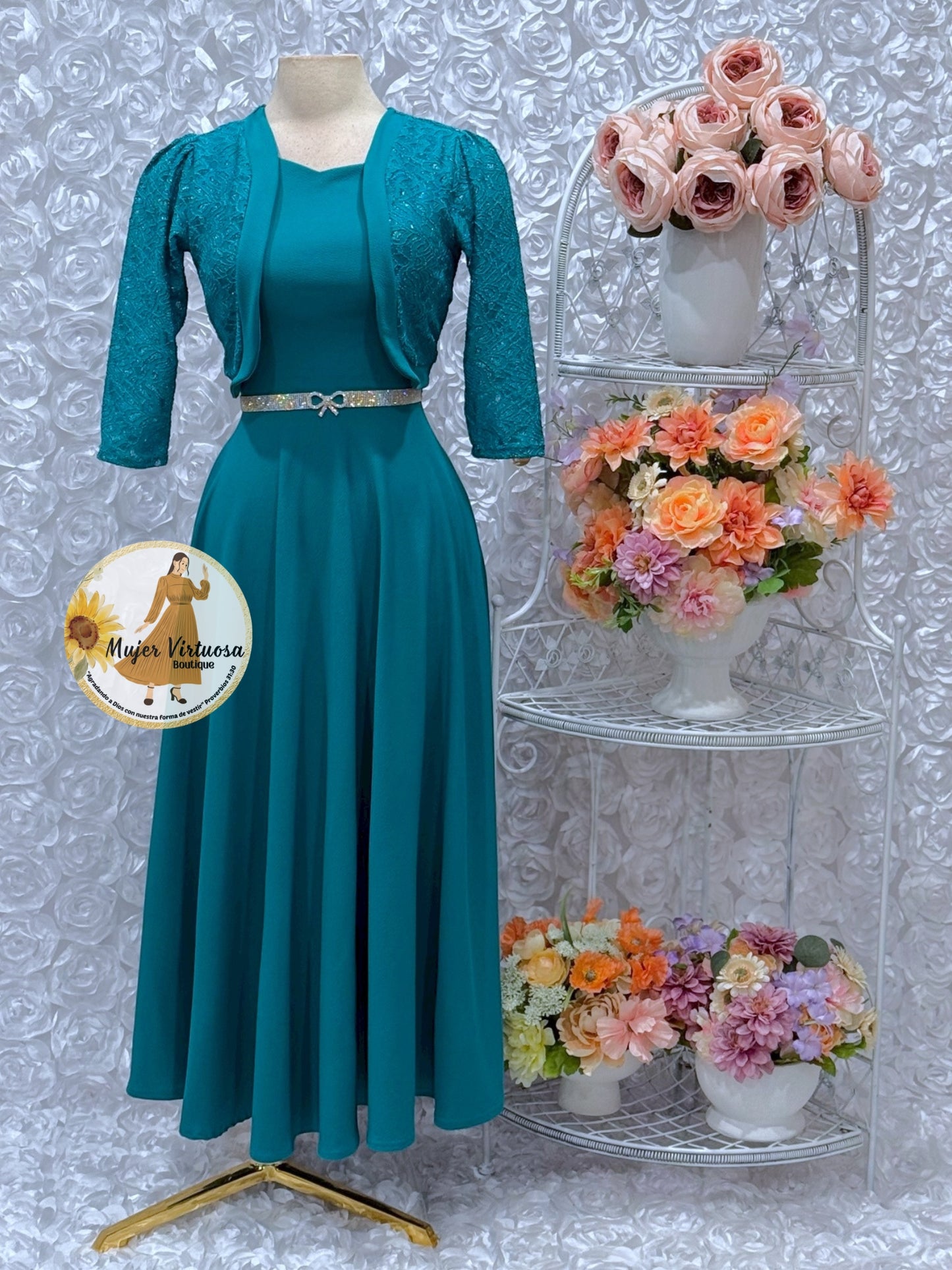 Emma Aqua Lace Blazer Dress
