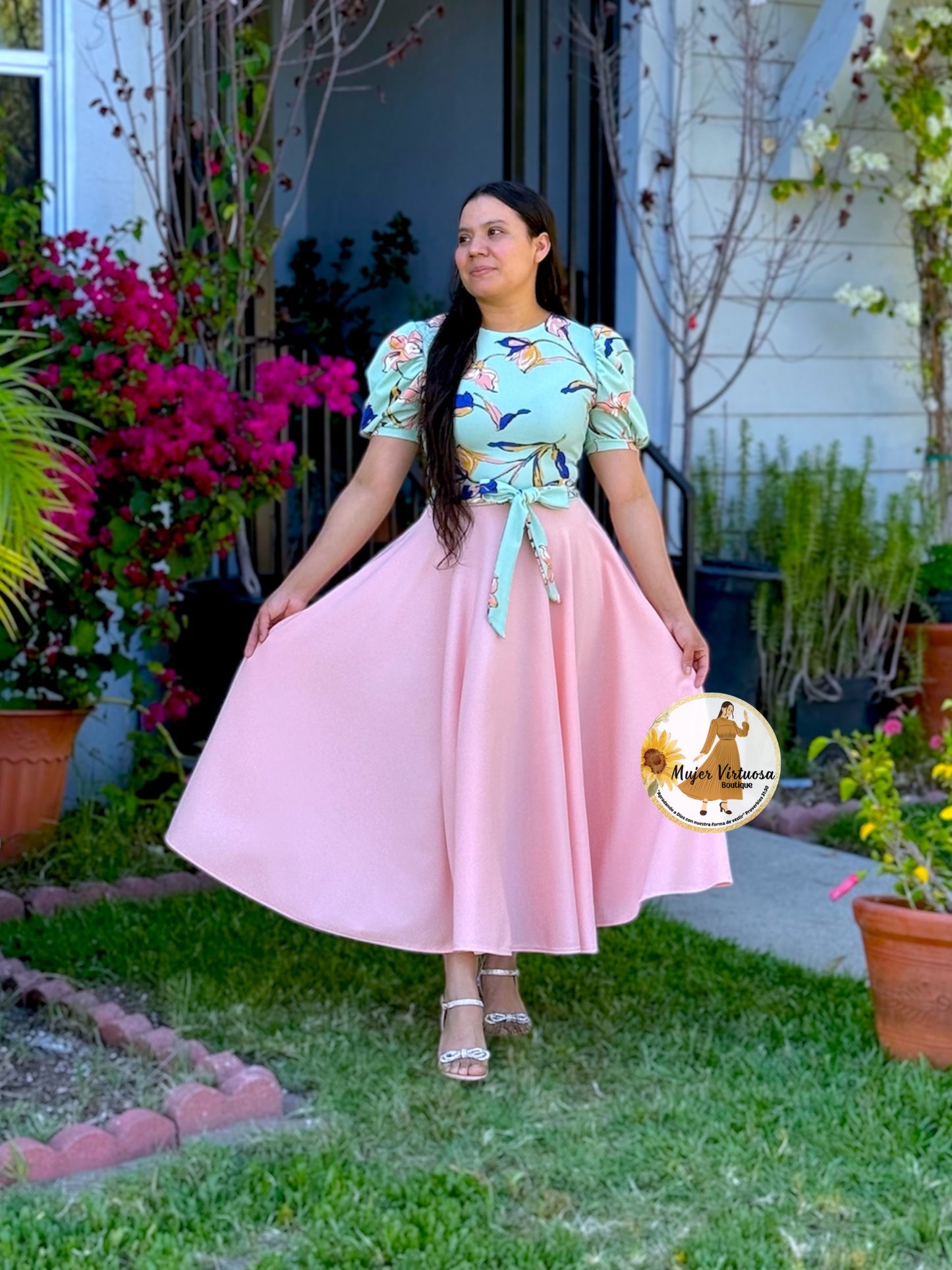 Vicky Peach & Mint Midi Dress