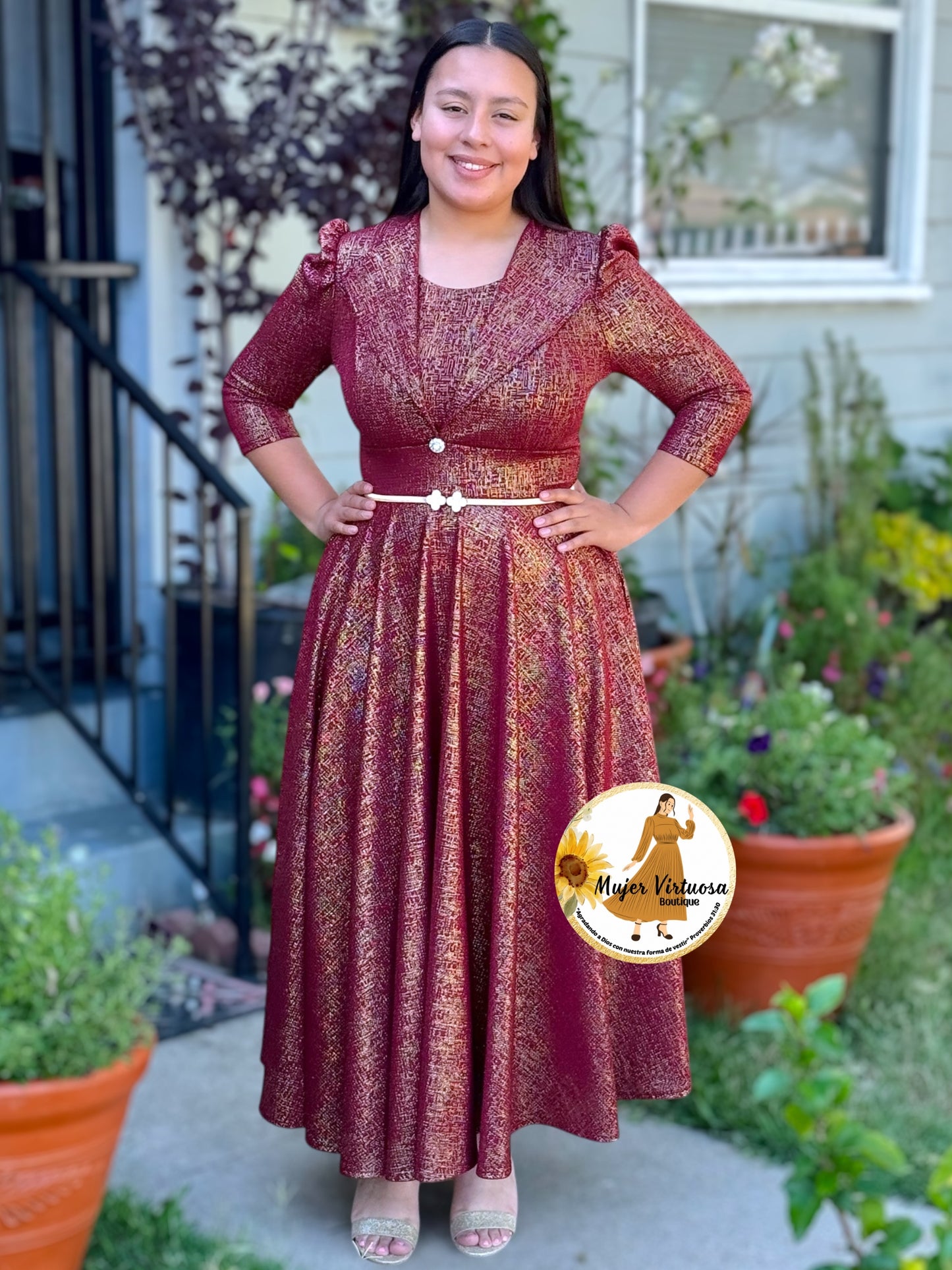 Astrid Burgundy & Gold Blazer Dress