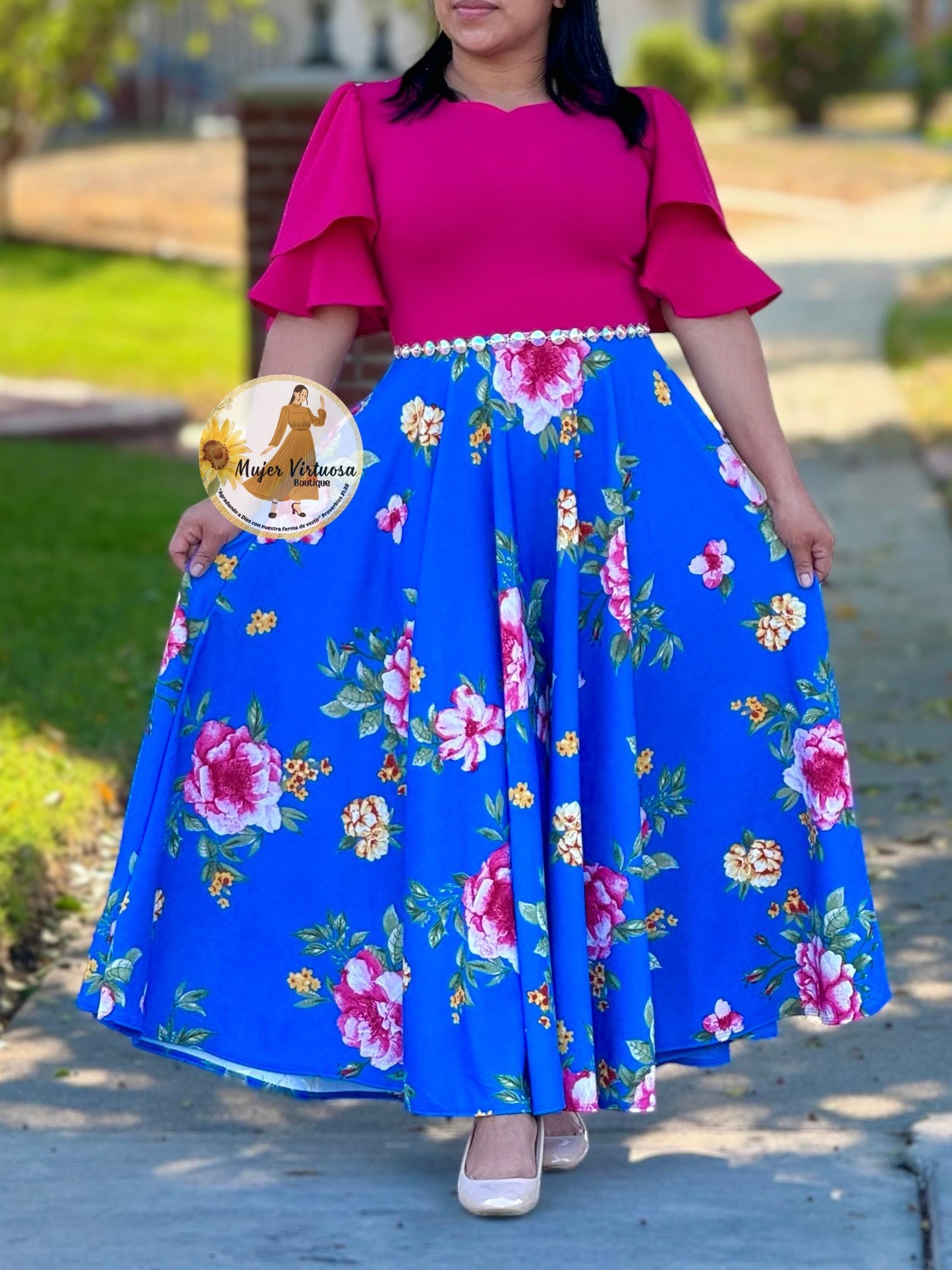 Olivia Fucsia & Blue Floral Dress